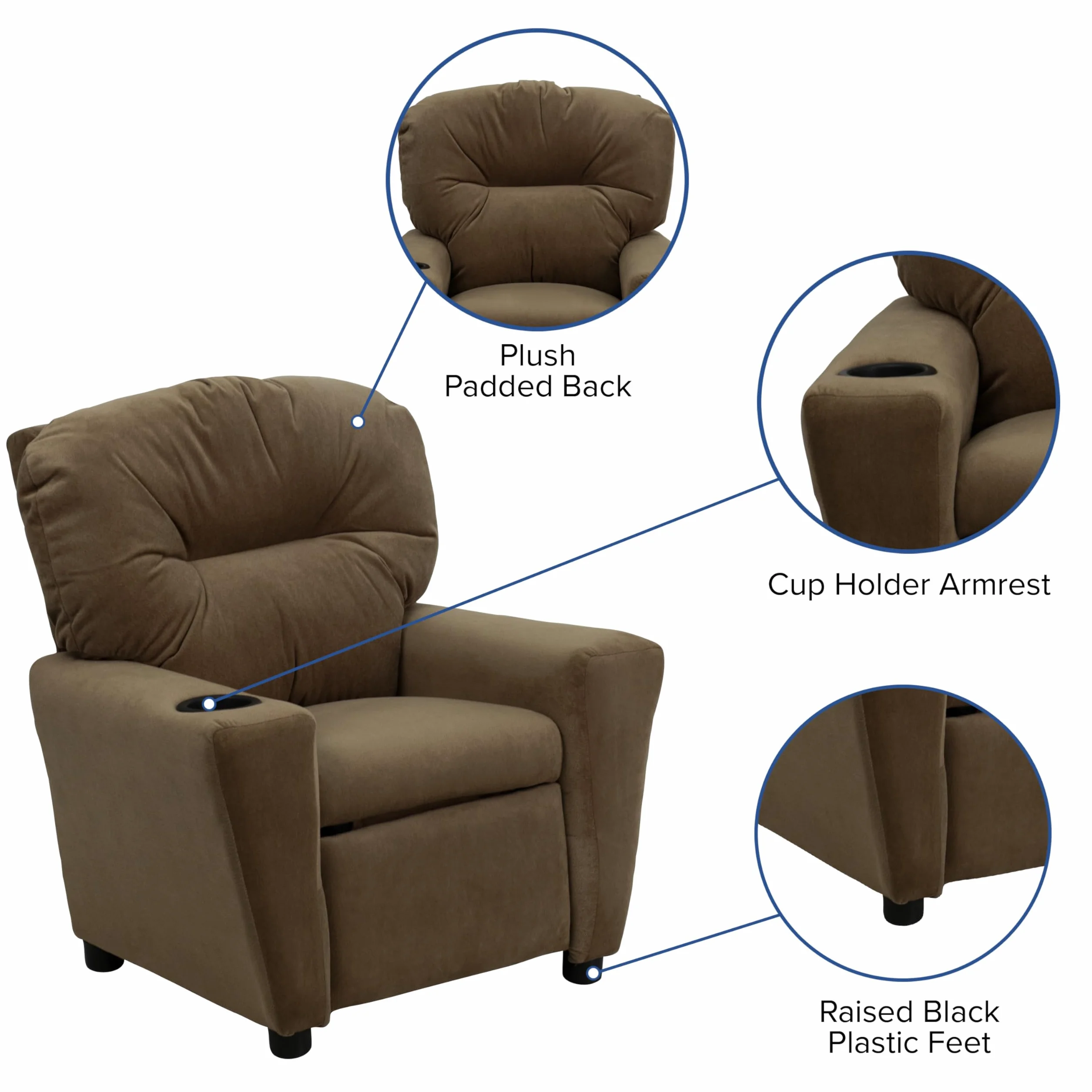 Flash Furniture Współczesny leżak z mikrofibry z uchwytem na kubki, drewno, brązowy, 66,04 x 53,34 x 53,34 cm