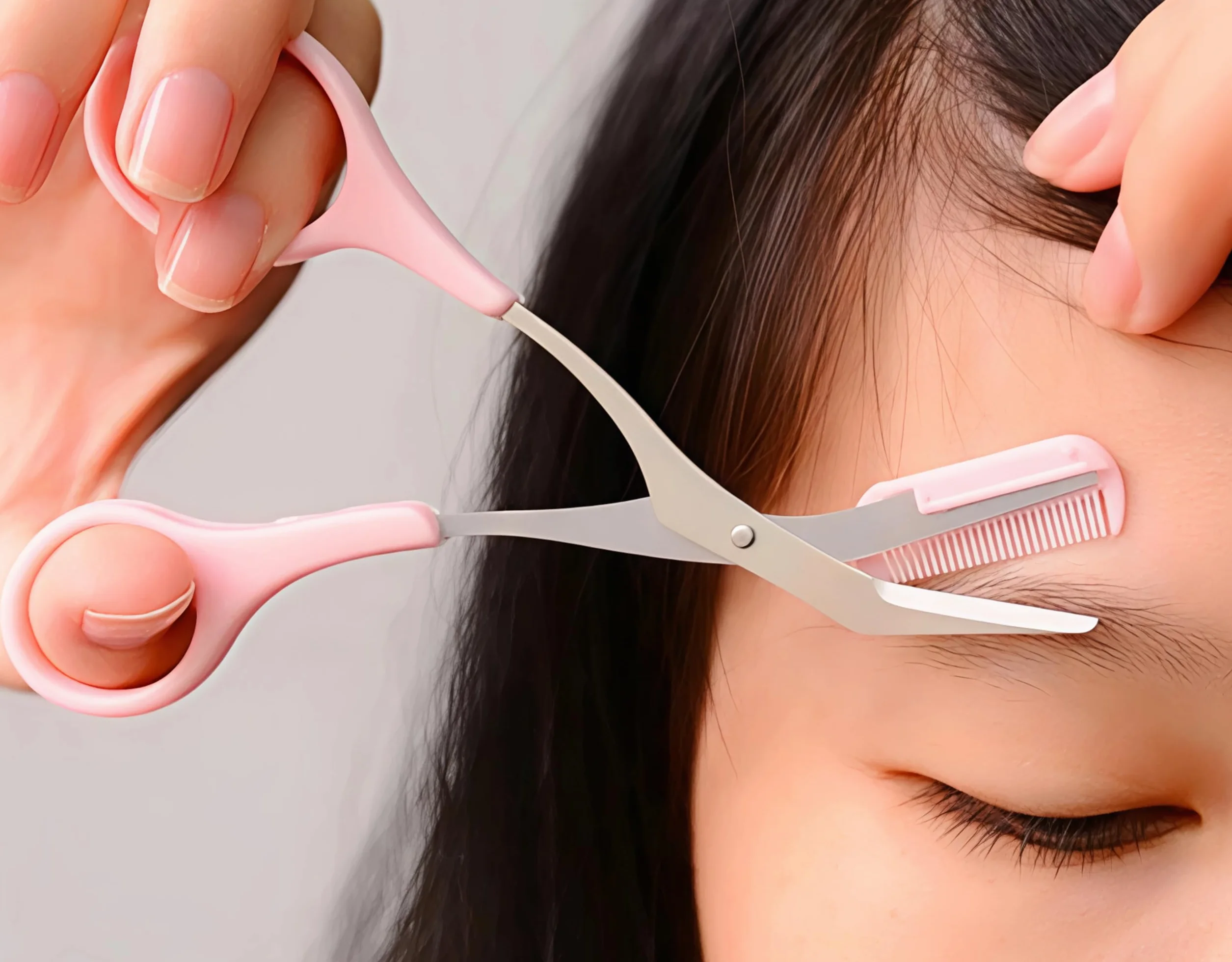 Eyebrow Shaper – przerzedzanie krzaczastych brwi nożyczkami i grzebieniem – nasadka (różowy)