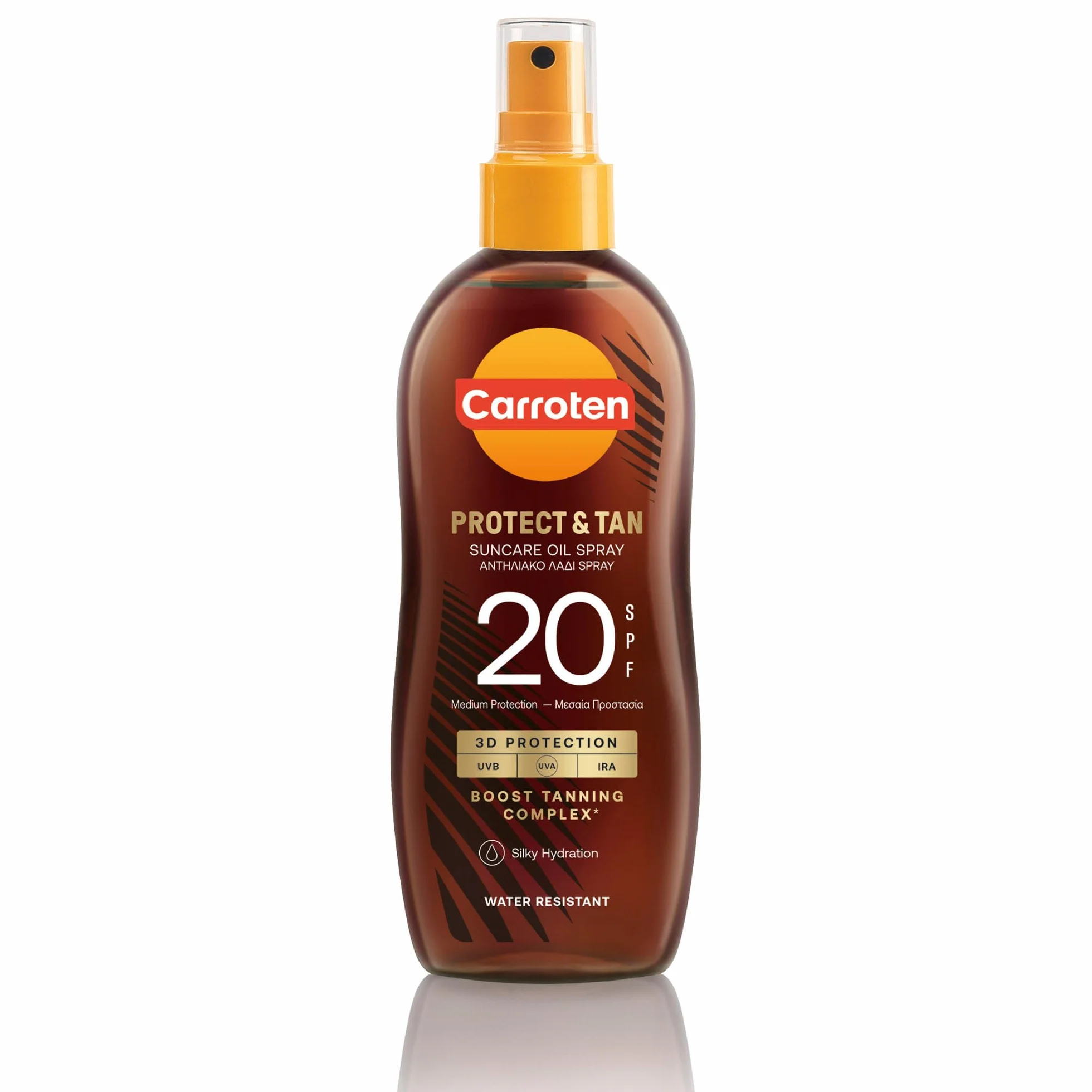 Carroten OmegaCare Olejek opalający SPF 20, 150 ml, przyspieszacz opalania z ochroną przeciwsłoneczną, spray do opalania z kwasami tłuszczowymi omega, krem przeciwsłoneczny z marchewką i olejami