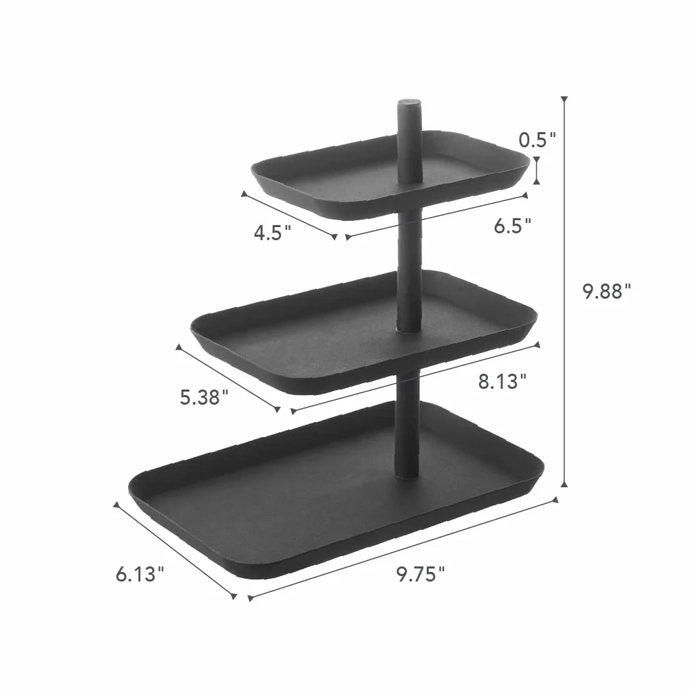Yamazaki 4281 Stojak na ciasto TOWER z 3 poziomami, czarny, stalowy, minimalistyczny design