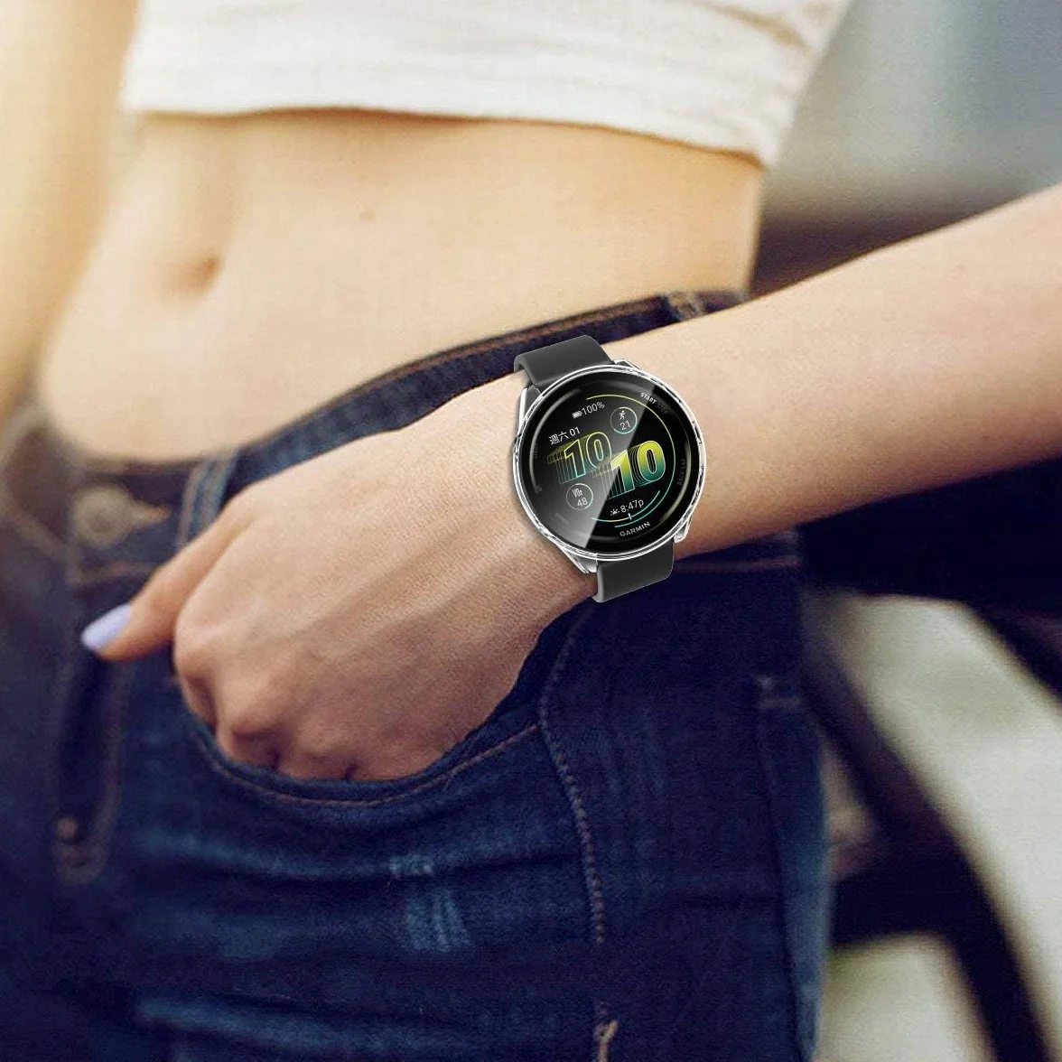 ivoler 3 szt. Twardy futerał PC do Garmin Forerunner 570 47 mm, pełna ochrona ekranu ze szkła hartowanego odporna na wstrząsy odporna na zarysowania etui, 2 przezroczyste + 1 czarny
