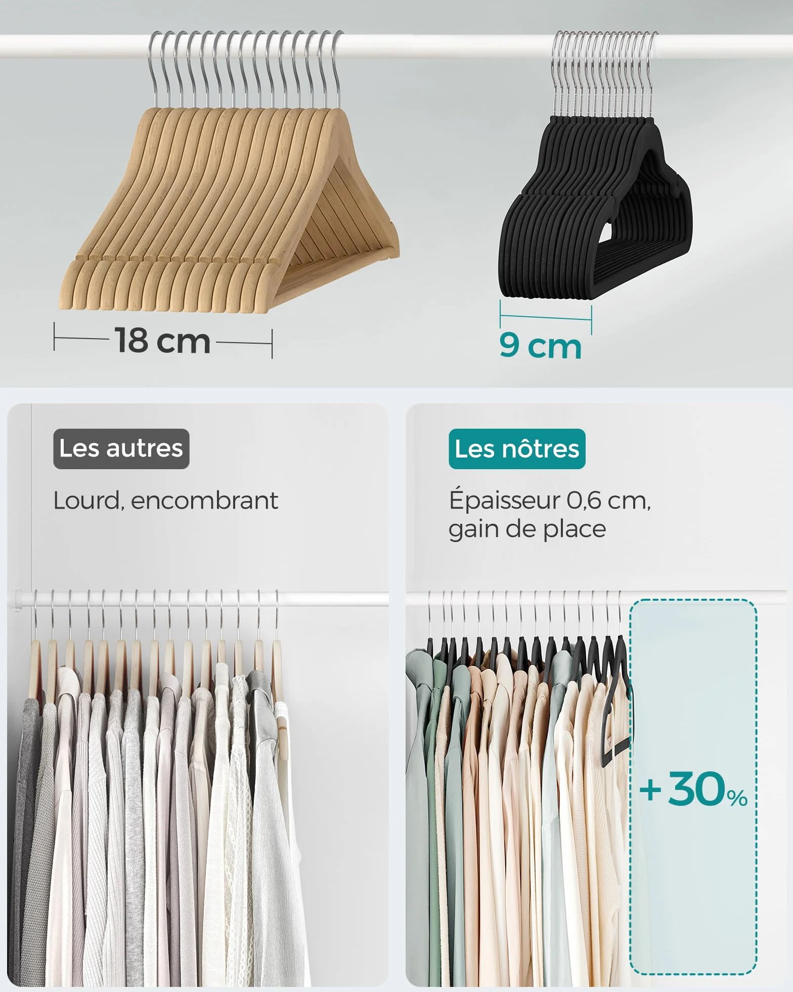 SONGMICS Wieszak na ubrania aksamitny 20 szt. 41,5 cm obrotowy 360° czarny CRF026B20