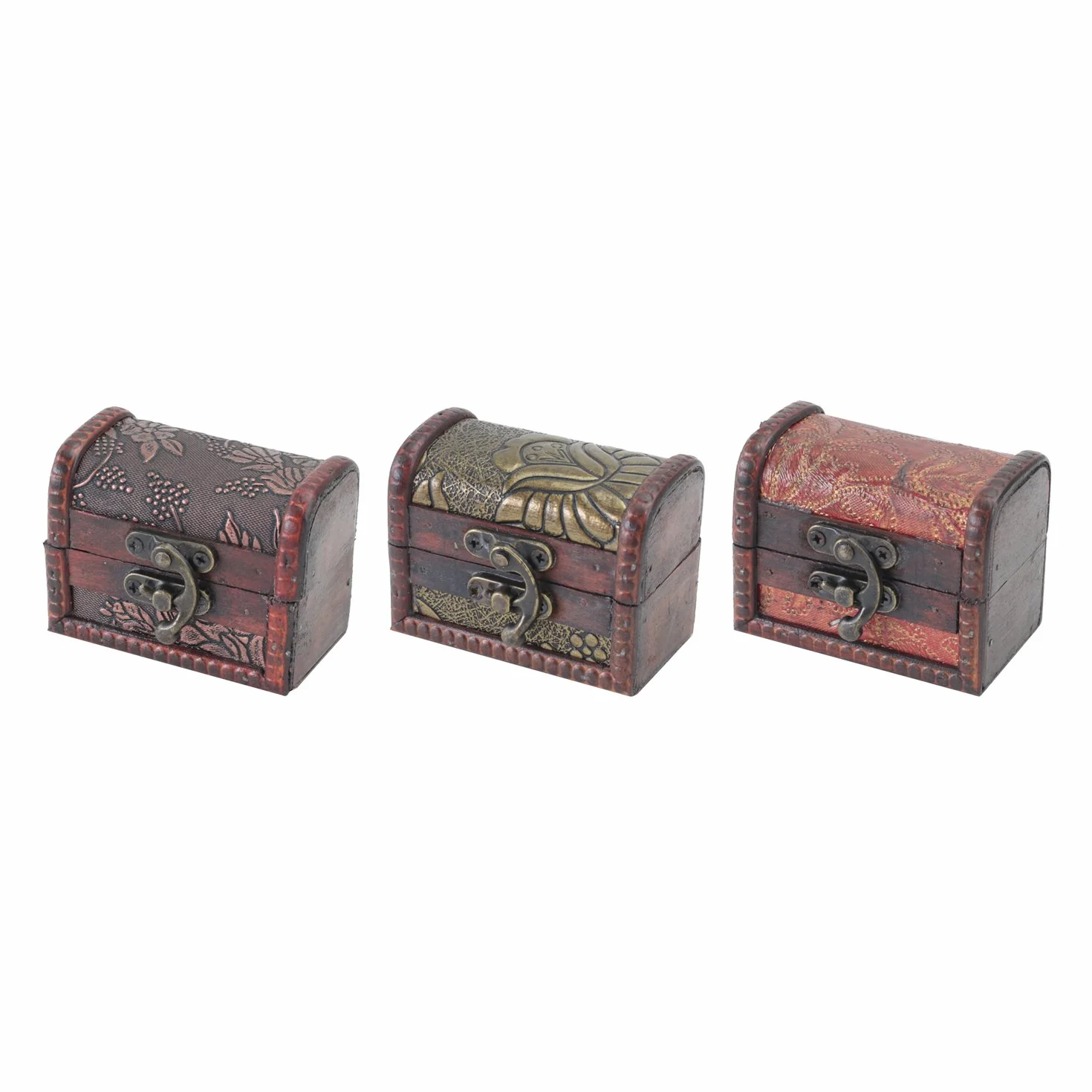 HMF 6415-108 Mała drewniana skrzynia skarbów | Zestaw 3 szt. | 8 x 5 x 6 cm | Różne modele