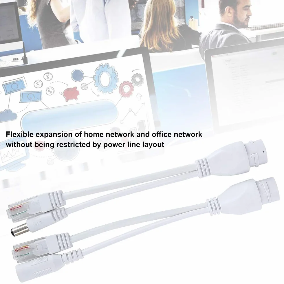 2 szt. PoE Injector and PoE Splitter Kit, DC12V POE Adapter Kabel Niestandardowy wodoodporny rozdzielacz wtryskiwaczy, 10/100 Mbps Cat5/5e/6 Standardowy kabel sieciowy (biały)