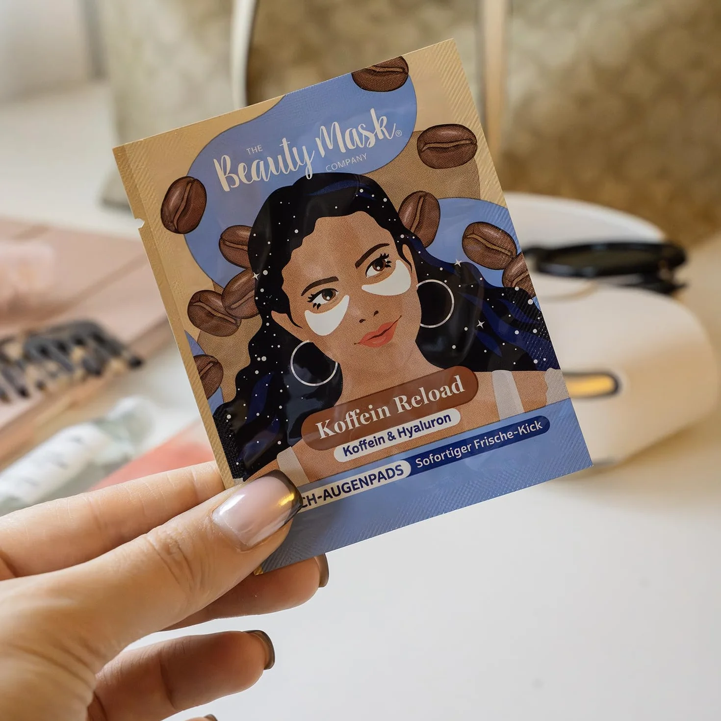 The Beauty Mask Company Chustowe płatki pod oczy | Kofeina Reload | pielęgnacja oczu dla natychmiastowej świeżości | 1 x saszetka z dwoma wkładkami