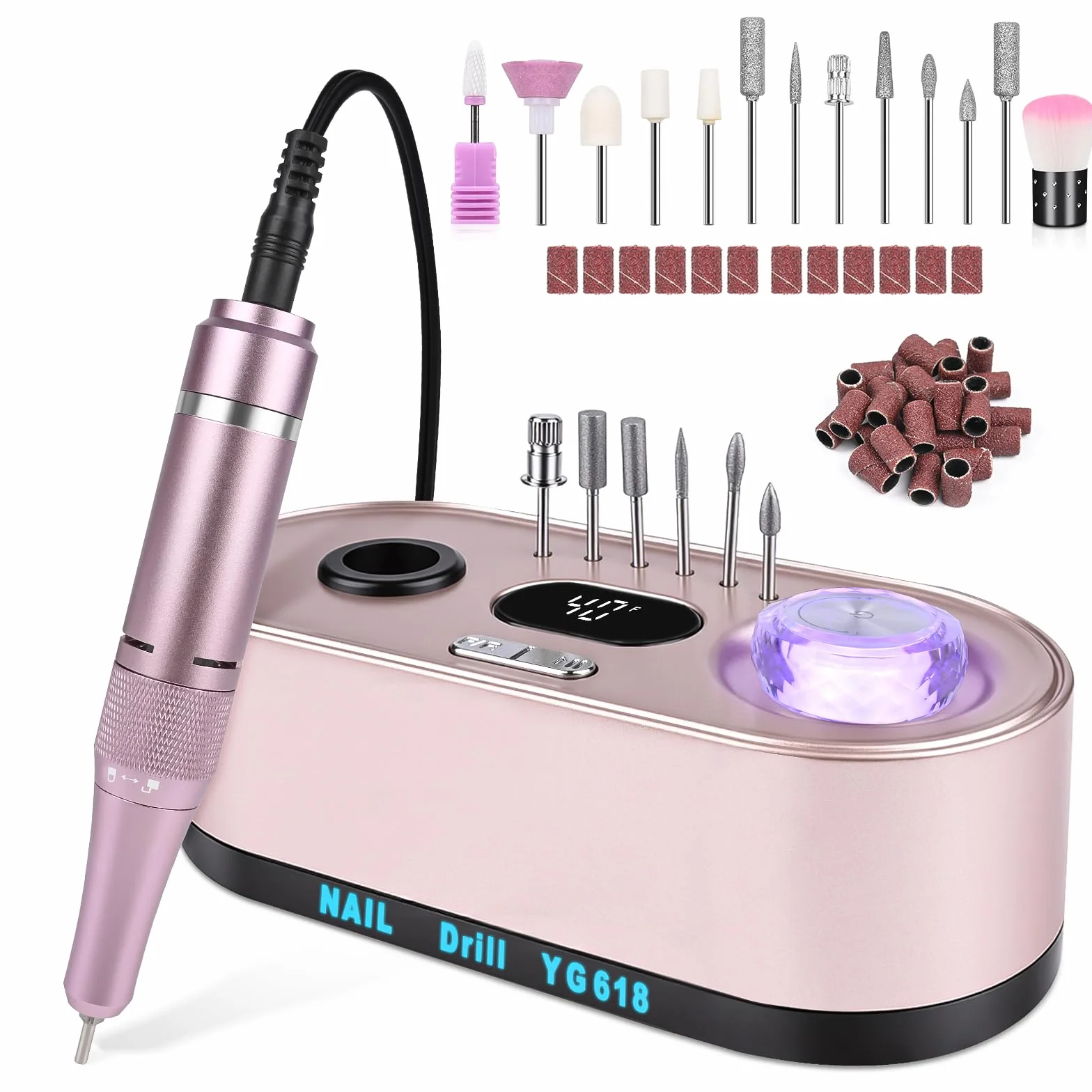 Elektryczny pilnik do paznokci, frezarka do paznokci żelowych 12 w 1, profesjonalna frezarka do paznokci, 40 000 obr./min, zestaw do manicure i pedicure z wyświetlaczem LCD, do użytku domowego