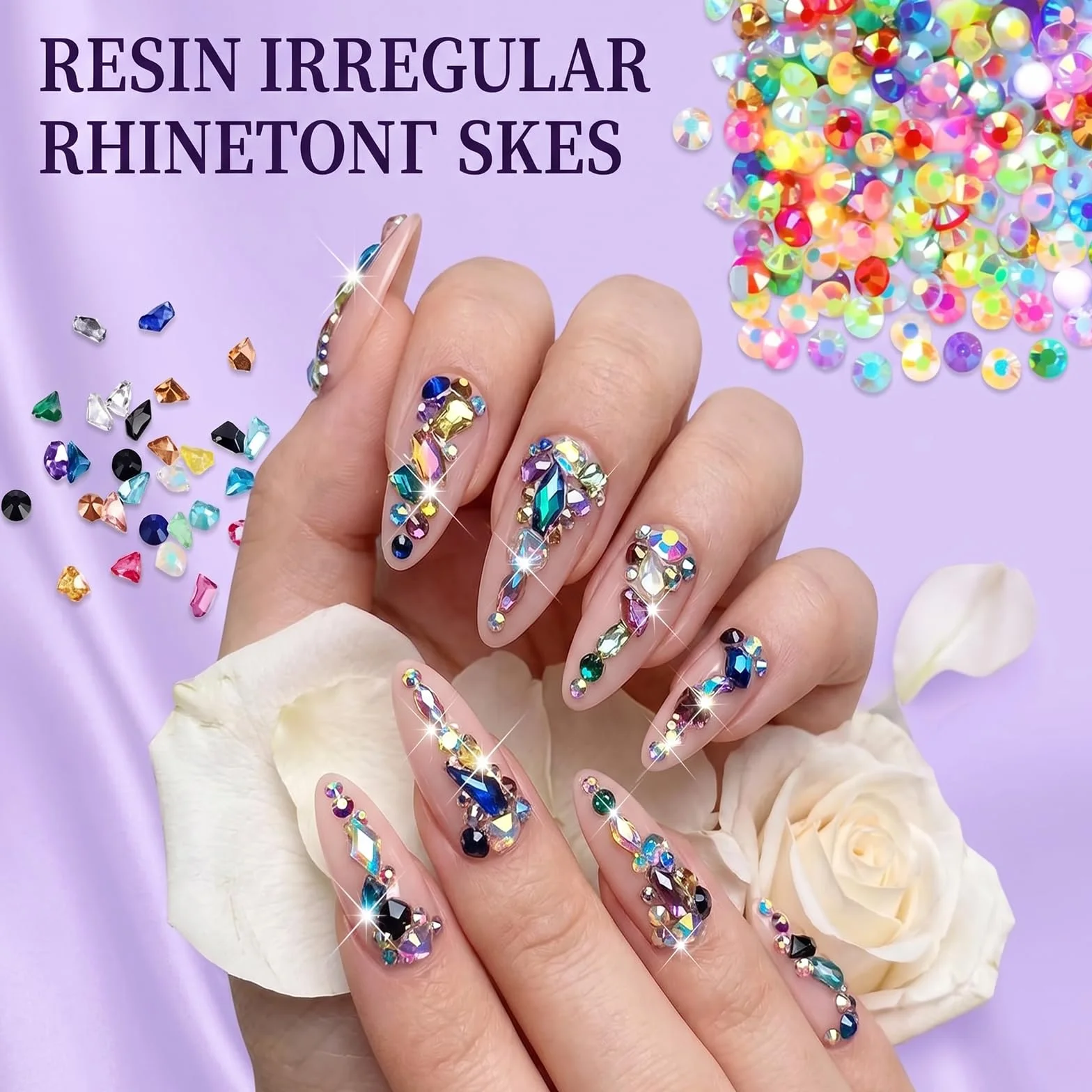 Zestaw do ozdabiania Bedazzler 35 000 sztuk kryształków typu Jelly w 40 kolorach, żywiczne kamienie o płaskim spodzie (3 mm) do zdobień w stylu Diamond Art w komplecie z, pęsetą i aplikatorem