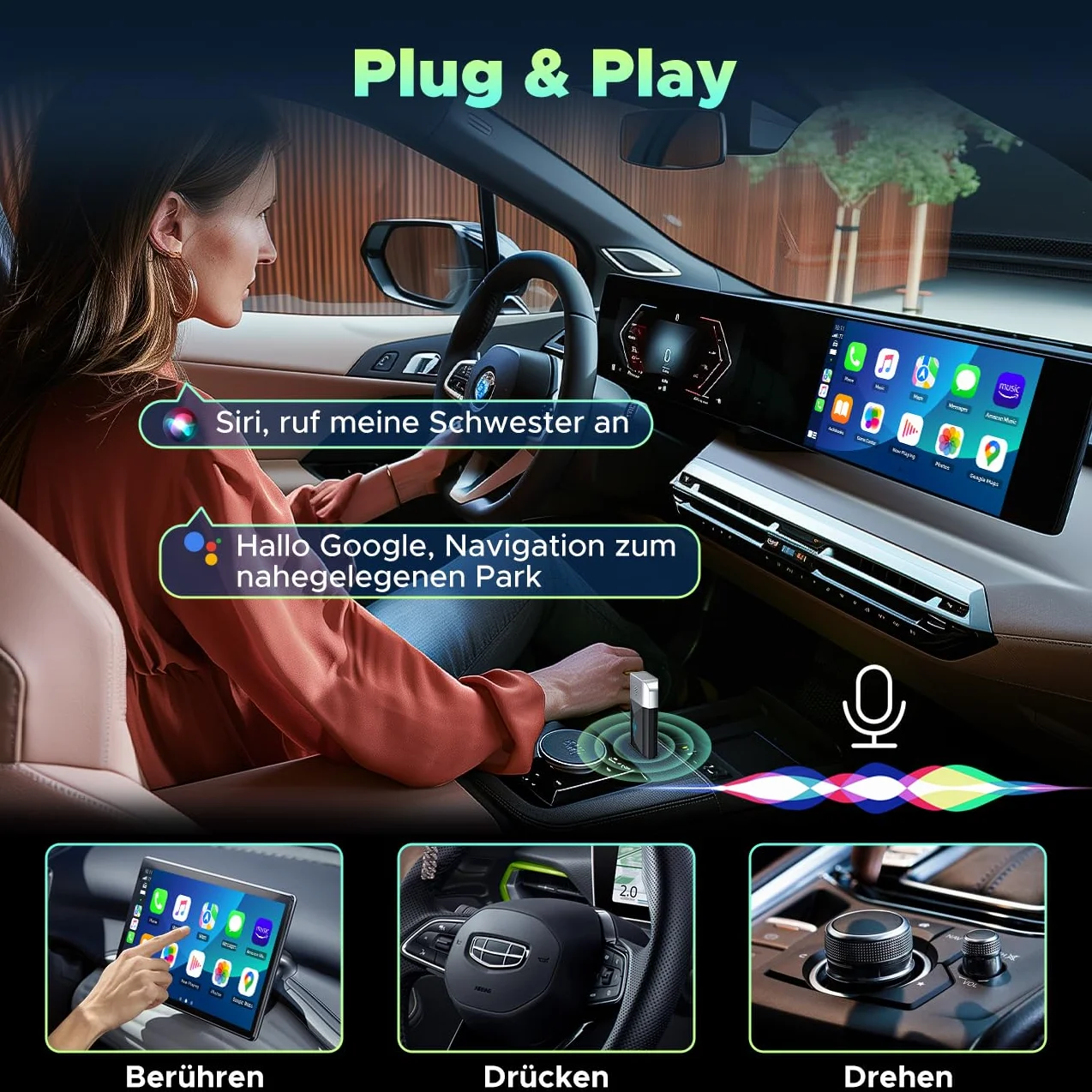 Lamto Carplay Adapter Android Auto 2 w 1 do CarPlay i Android Auto,Bezprzewodowy Klucz Sprzętowy CarPlay Konwertuje Połączenie Przewodowe na Bezprzewodowe, Plug&Play, Obsługuje iOS 10+ i Android 11+