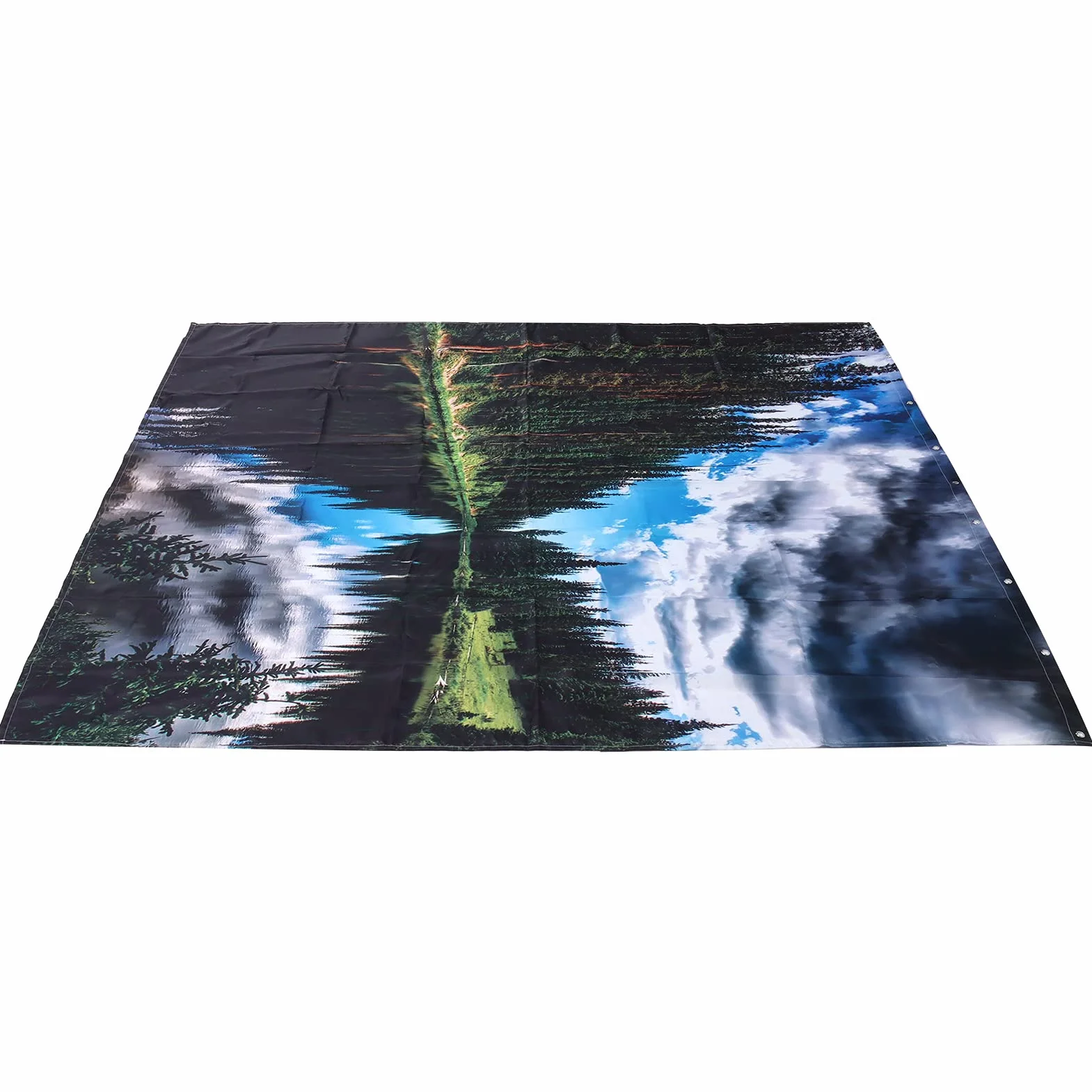 Zestaw Kurtyny Kąpieli Wzoru Krajobrazu z Pierścieniami, Zasłona Prysznicowa 180x180 cm Wodoodporna