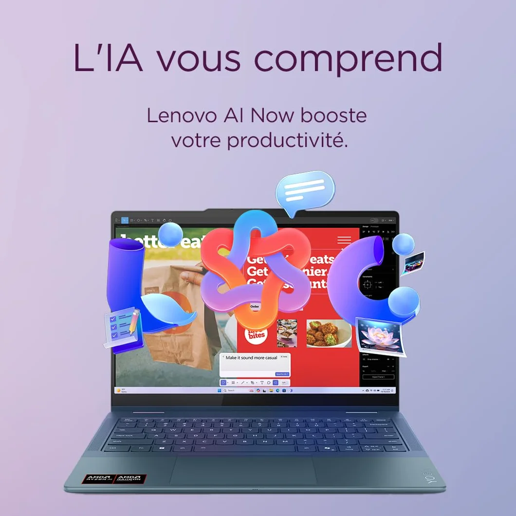 Lenovo Yoga 7 2-in-1 14AKP10 - OLED 2 w 1 laptop AI 2 w 1 (AMD Ryzen AI 5 340, 16 GB RAM, SSD 512 GB, AMD Radeon 840M Graphics, Windows 11 Home) AZERTY podświetlana klawiatura - Tidal Teal