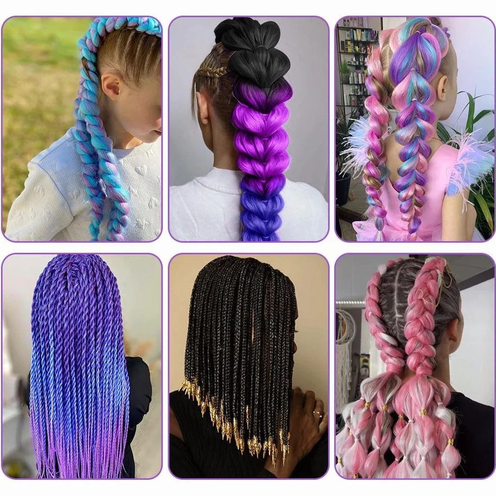 AUYAO Warkocz przedłużenie włosów, 3 szt. Jumbo Braids Meches, przedłużenie włosów z włókna syntetycznego do szydełka, skręcane warkocze (cztery kolory-a)