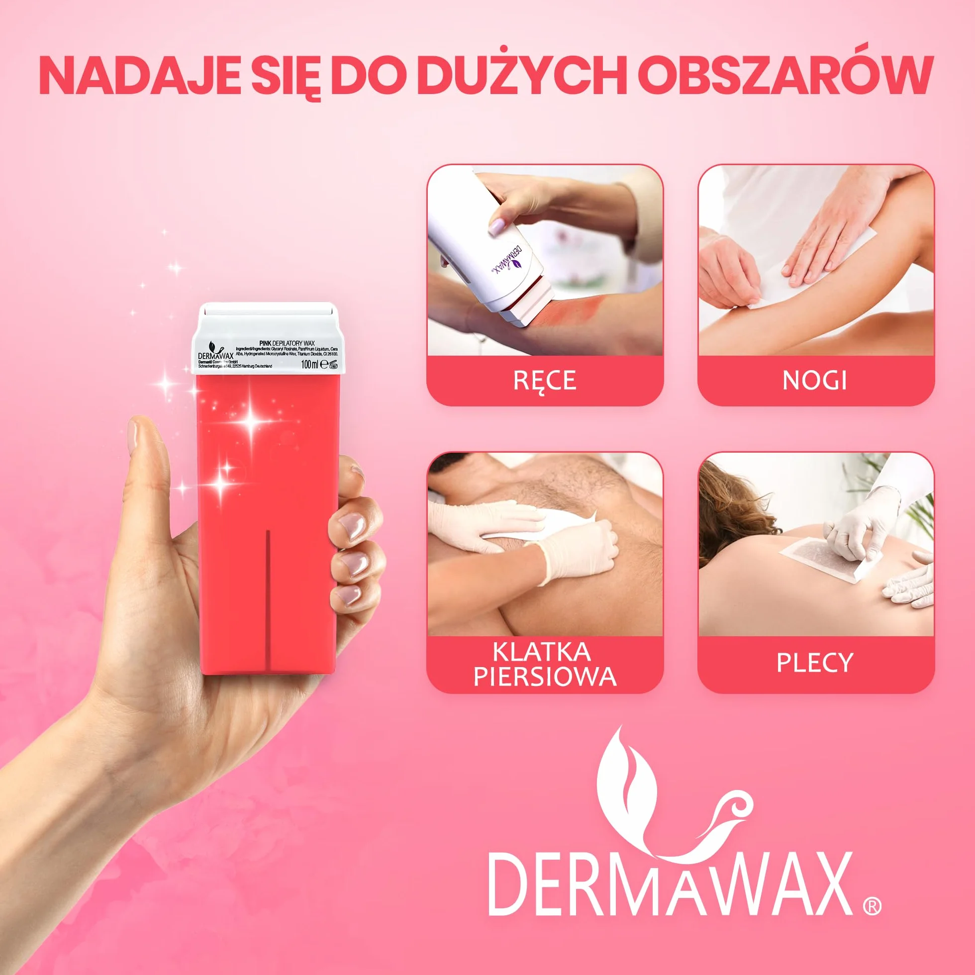 DERMAWAX 6 x 100 ml różowy wkład do wosku, miękki, kremowy wosk dla skóry wrażliwej, do stosowania z podgrzewaczem wosku i paskami z włókniny (brak w zestawie) - nogi, ramiona, pachy, klatka piersiowa