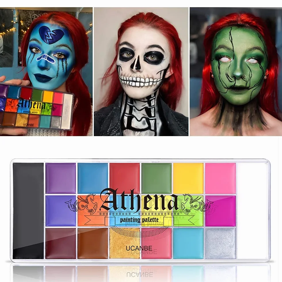 UCANBE Zestaw farb do ciała, 20 kolorów z 10 pędzlami – bezpieczna farba do twarzy, bodypainting do makijażu teatralnego, makijażu karnawałowego, na Halloween, imprezę