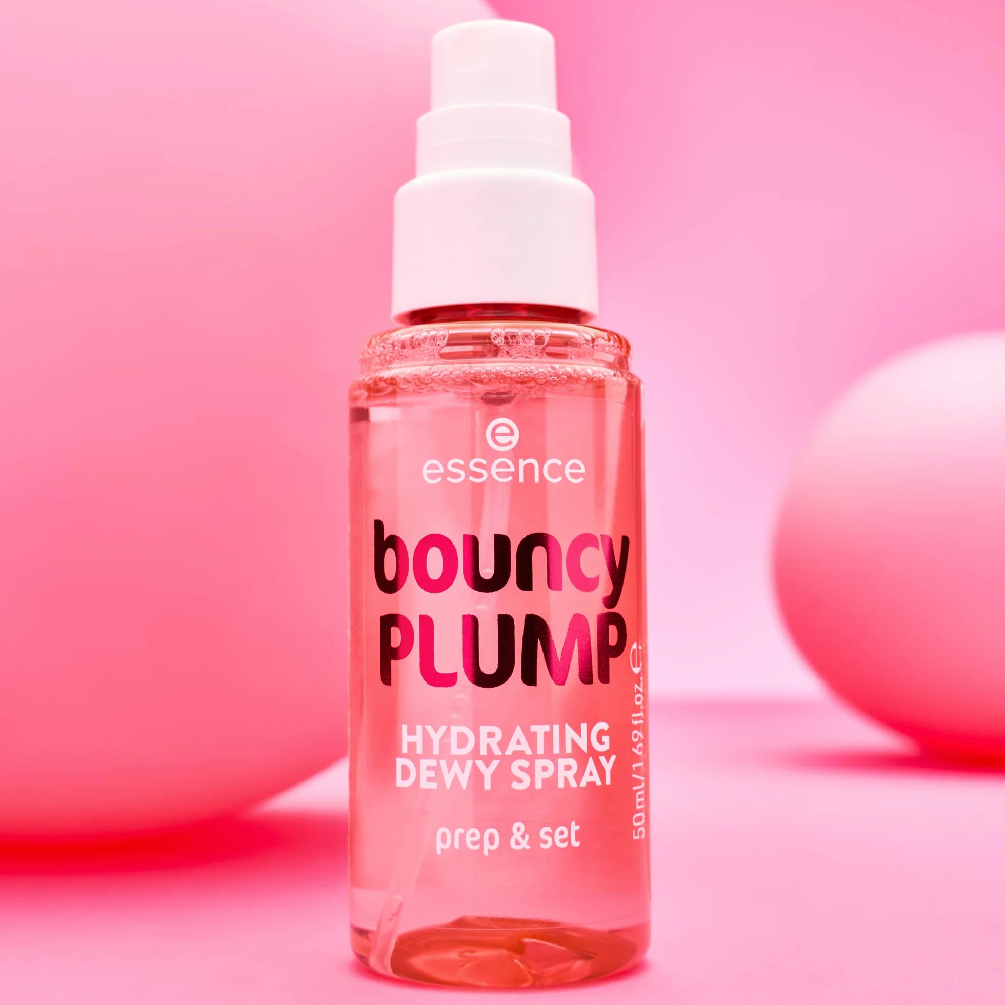 essence Spray nawilżający bouncy PLUMP, nawilżanie, opieka, ustalający, zroszony (50ml)