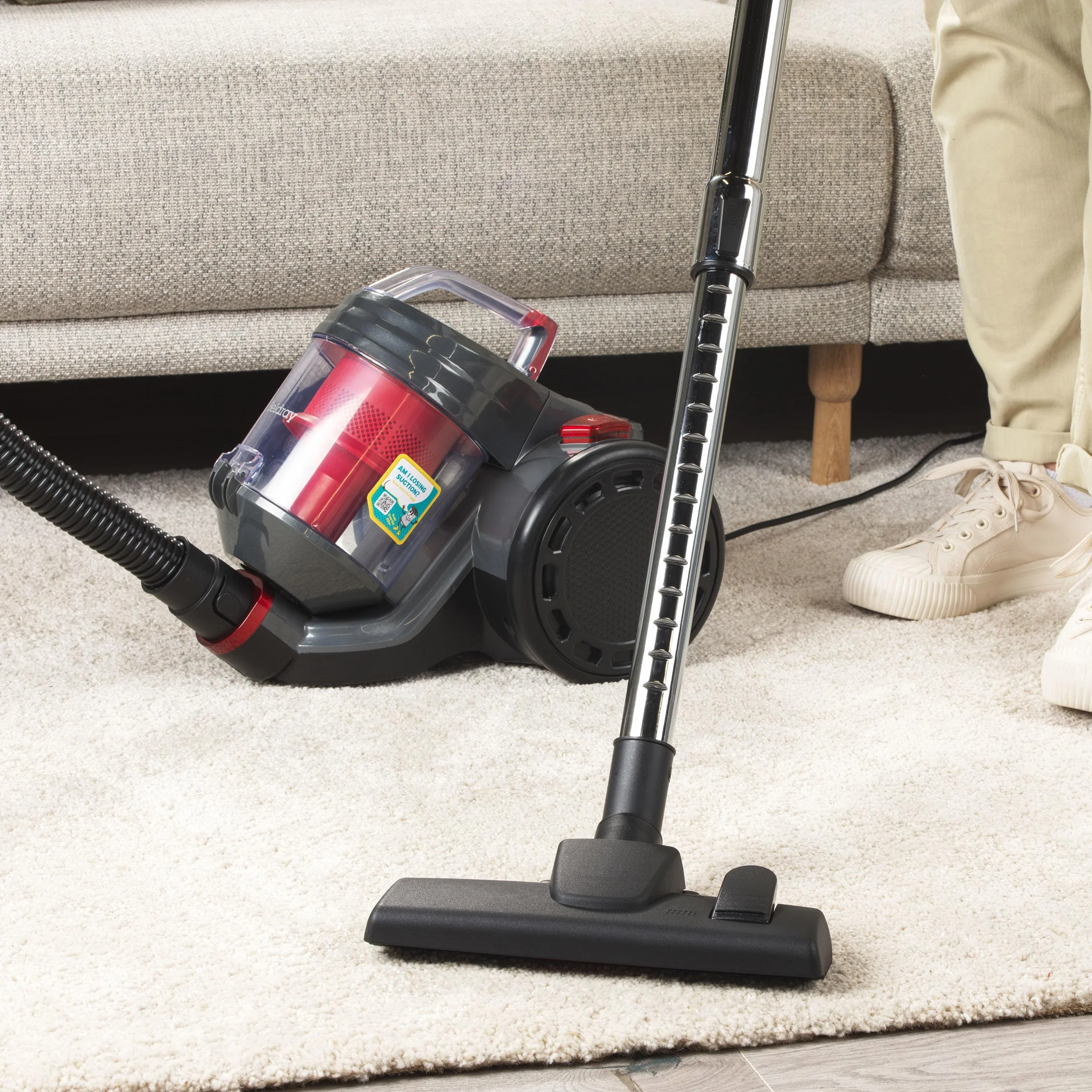 Beldray BEL0700TBVDE kompaktowy odkurzacz bezworkowy 700W Pet Plus turbo szczotka 2L czerwony czarny