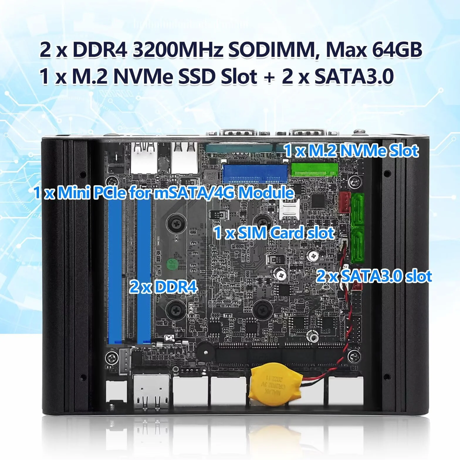 Firewall Mini PC J6413 4-rdzeniowy, 5 x i226V 2.5GbE LAN bez wentylatora OPNsense Micro Appliance, Barebone, AES-NI, HD+DP+USB-C 3 wyświetlacz przemysłowy sprzęt komputerowy, 2 x RS232 COM