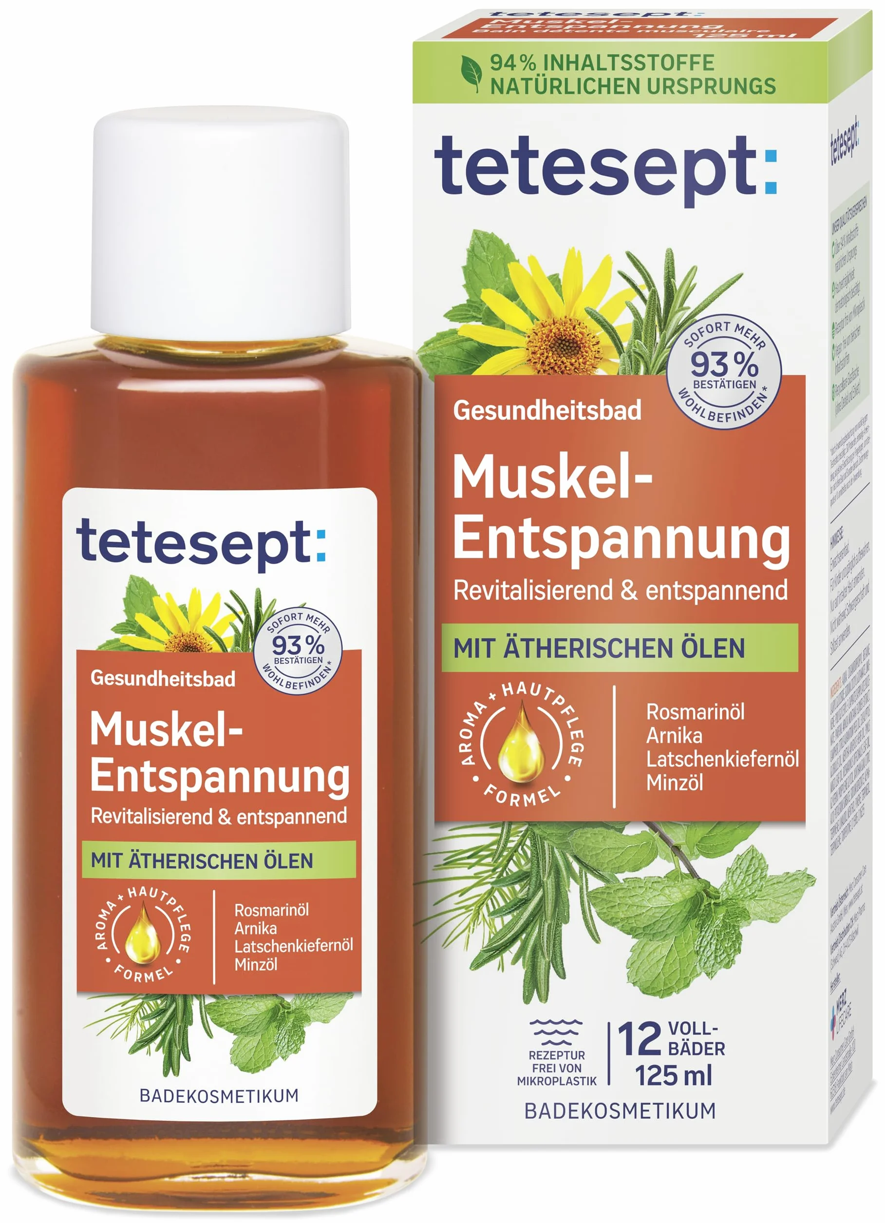 tetesept Kąpiel relaksacyjna dla mięśni – 1 x 125 ml – kąpiel zdrowotna z olejkami eterycznymi – relaksujący dodatek do kąpieli po wysiłku fizycznym