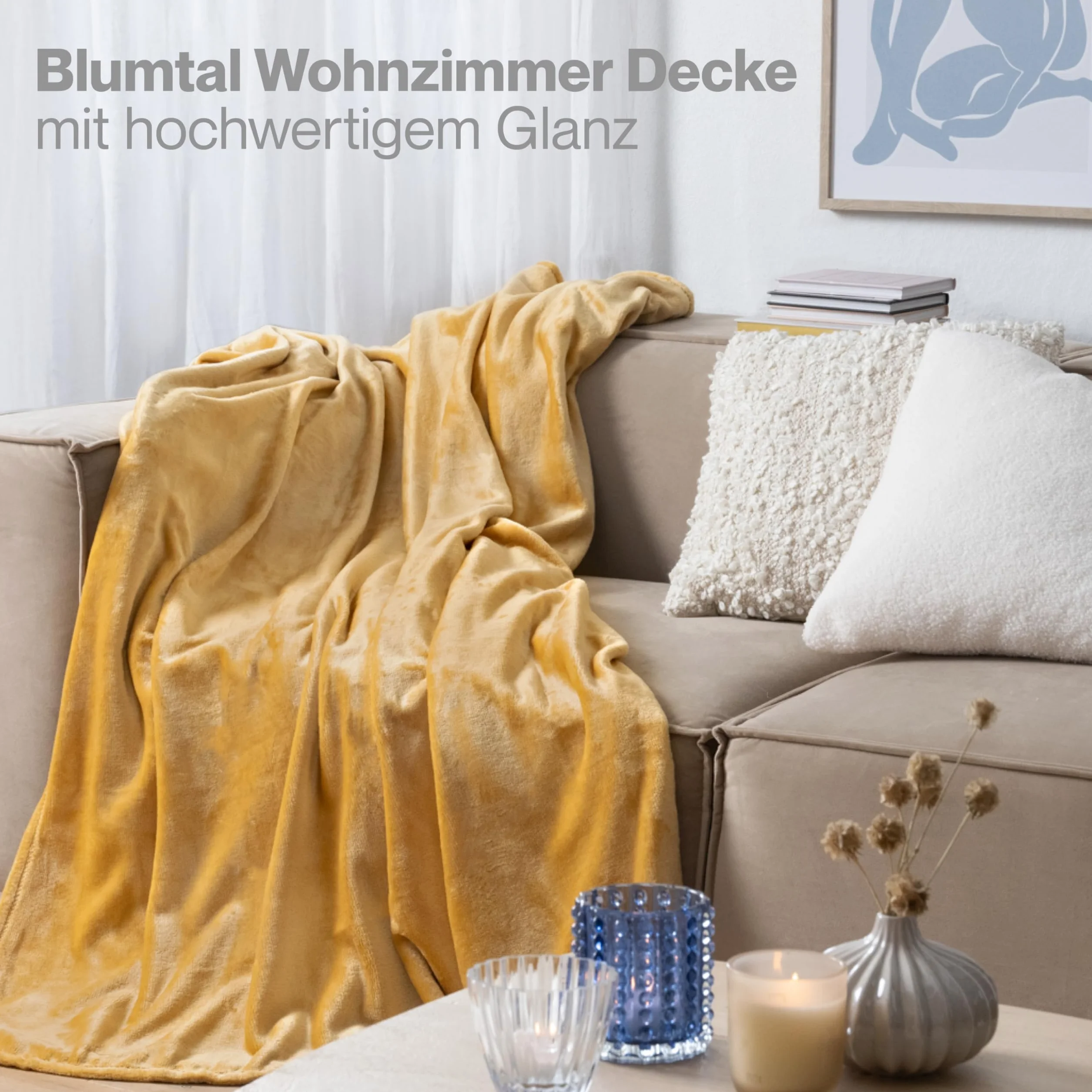 Blumtal puszysty koc - certyfikowany przez OEKO-TEX koc z mikrofibry 150x200 cm - miękki koc na kanapę - żółty koc 150x200 cm