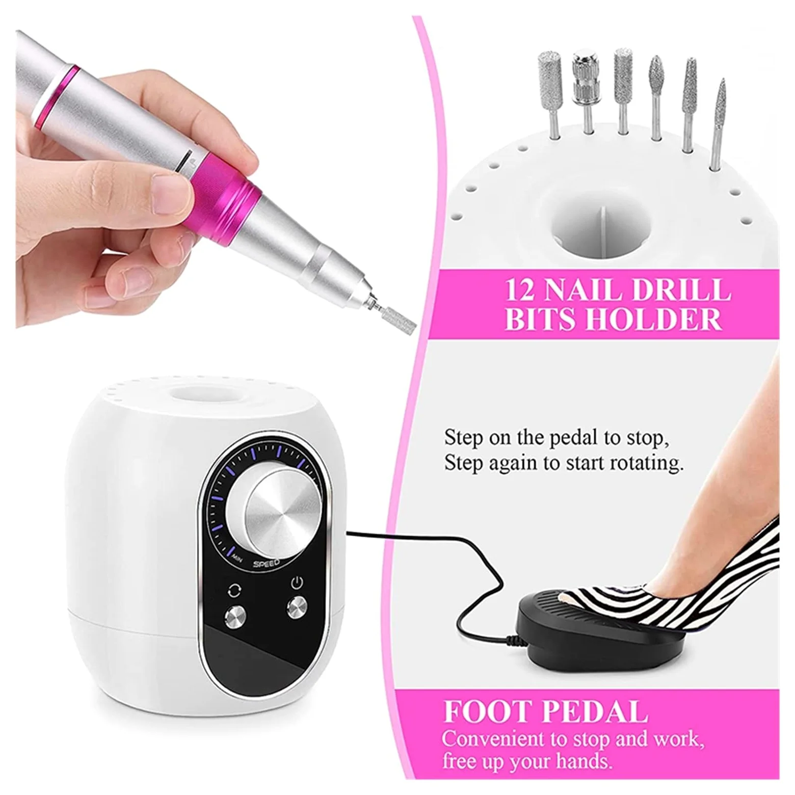 Obcinacz do paznokci, 35000RPM wiertarka do paznokci, profesjonalna elektryczna maszyna do manicure, frezy do paznokci, Art elektryczne zestawy pilników do paznokci do Manicure(Wit)