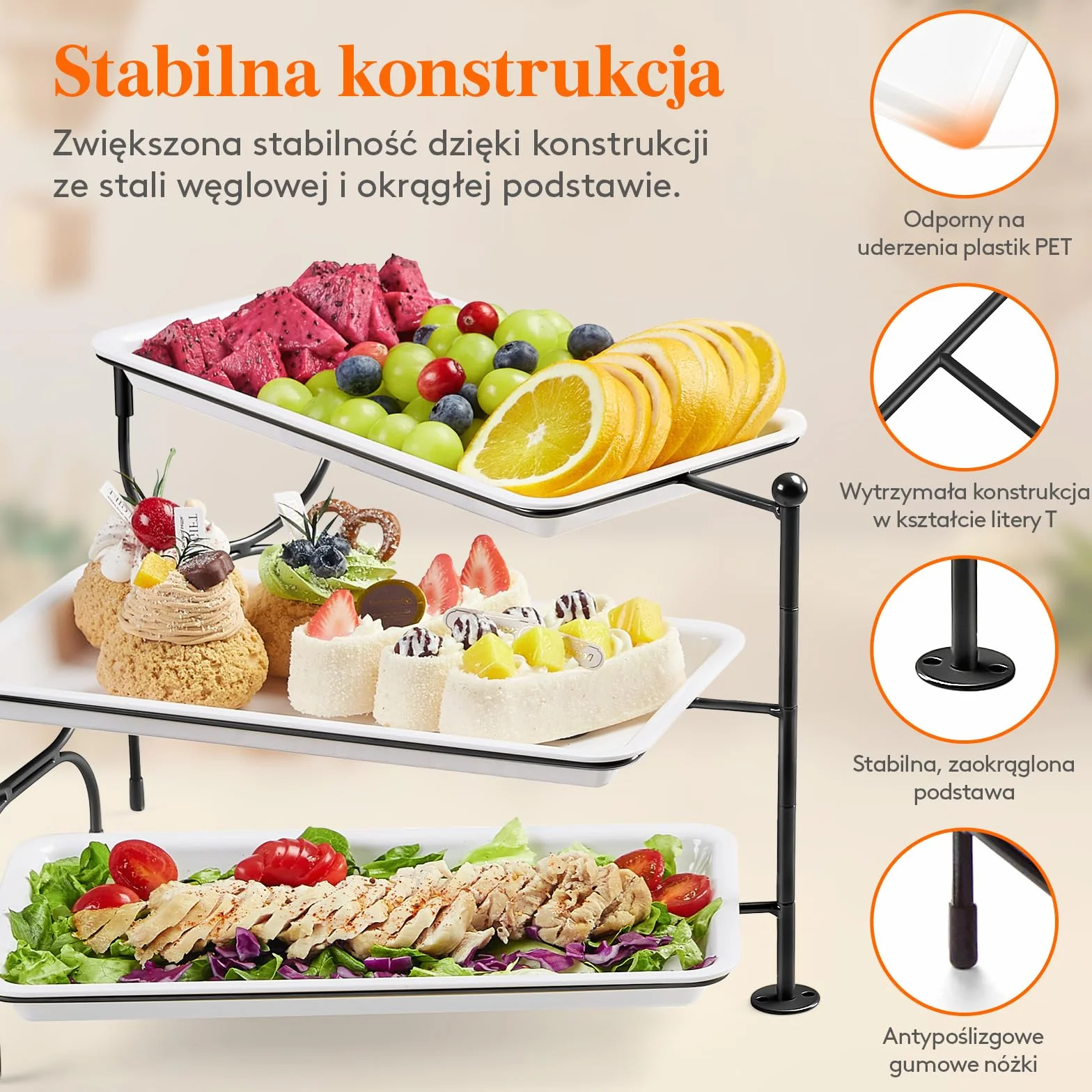 Lifewit 3-Poziomowa Taca do Serwowania 30×17cm Biały Półmisek do Żywności Wielokrotnego Użytku