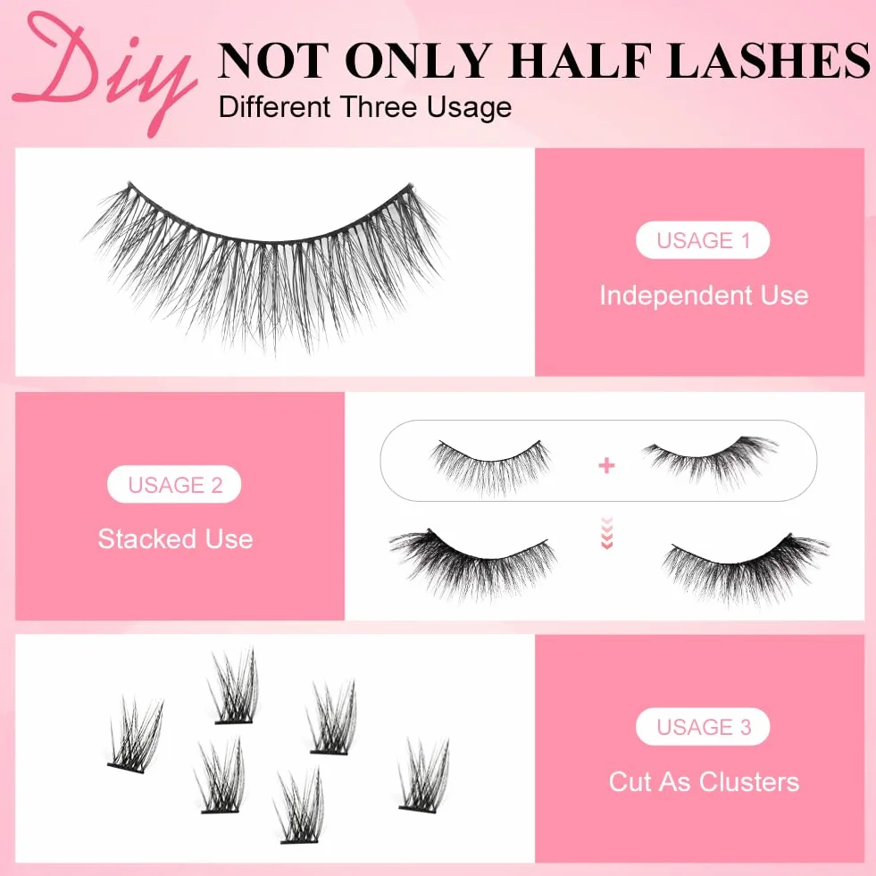 LOPHE Sztuczne rzęsy, 10 par naturalne sztuczne rzęsy, 3D Cat Fox Eye Lashes Puszyste, profesjonalne sztuczne rzęsy wielokrotnego użytku, grube kręcone rękawy (model SA207)