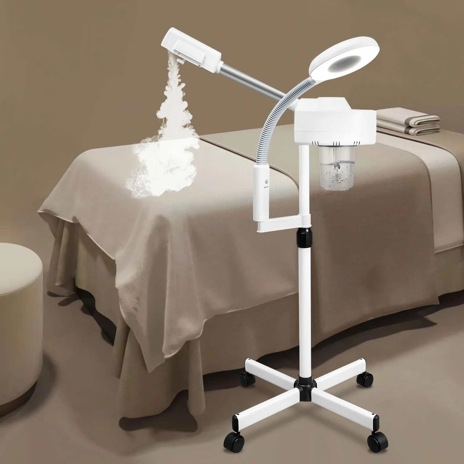 Parownik 2 w 1, lampa z lupą, gorąca lampa z lupą, streamer ozonowy z lampą UV Lanmp i zbiornikiem na wodę, do spa, salonu, piękna, wielofunkcyjna twarz