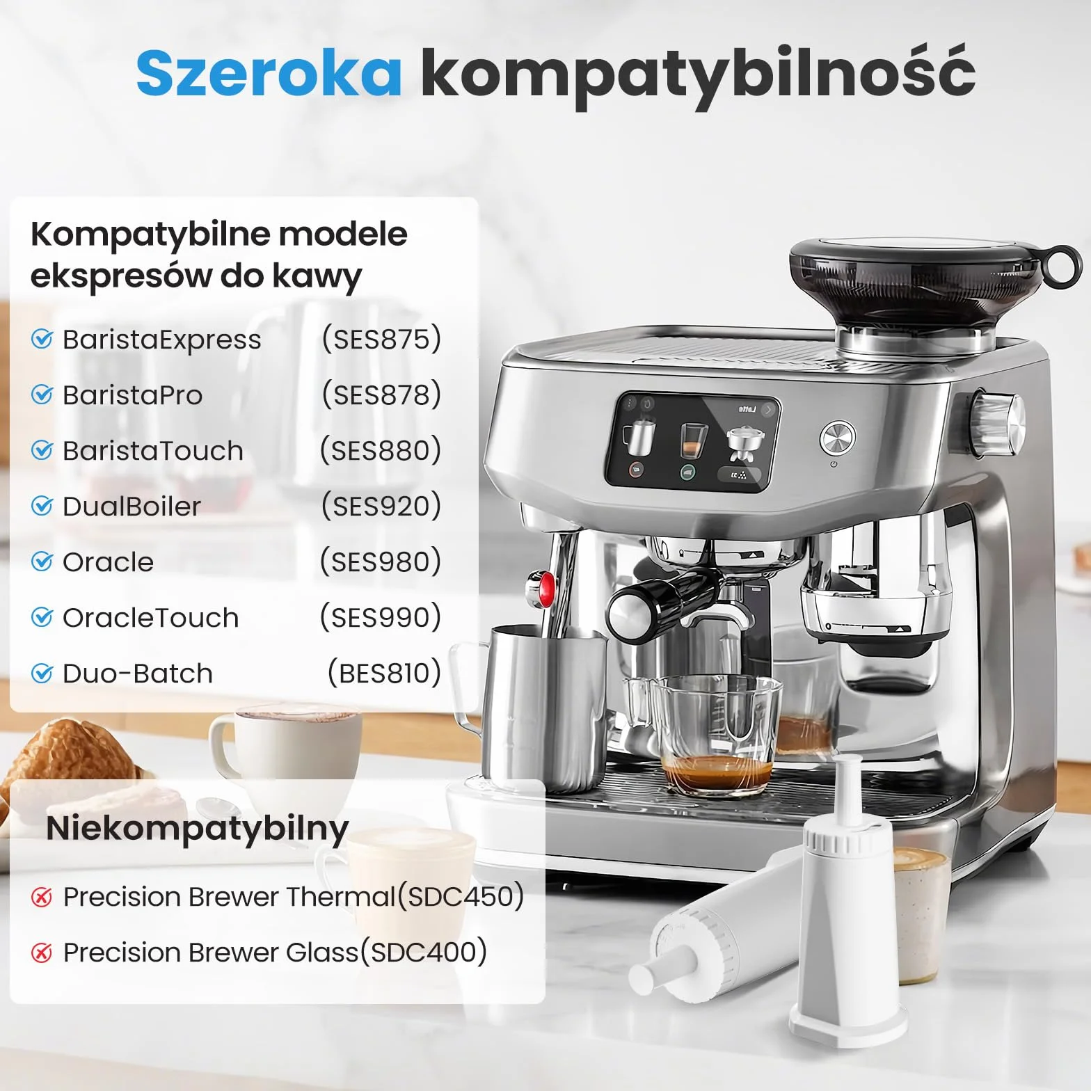 Mutital Zamiennik filtra do w pełni automatycznych ekspresów do kawy Sage Barista Express Pro, filtr wody do SES810/SES880/SES920/SES980/SES980/SES990