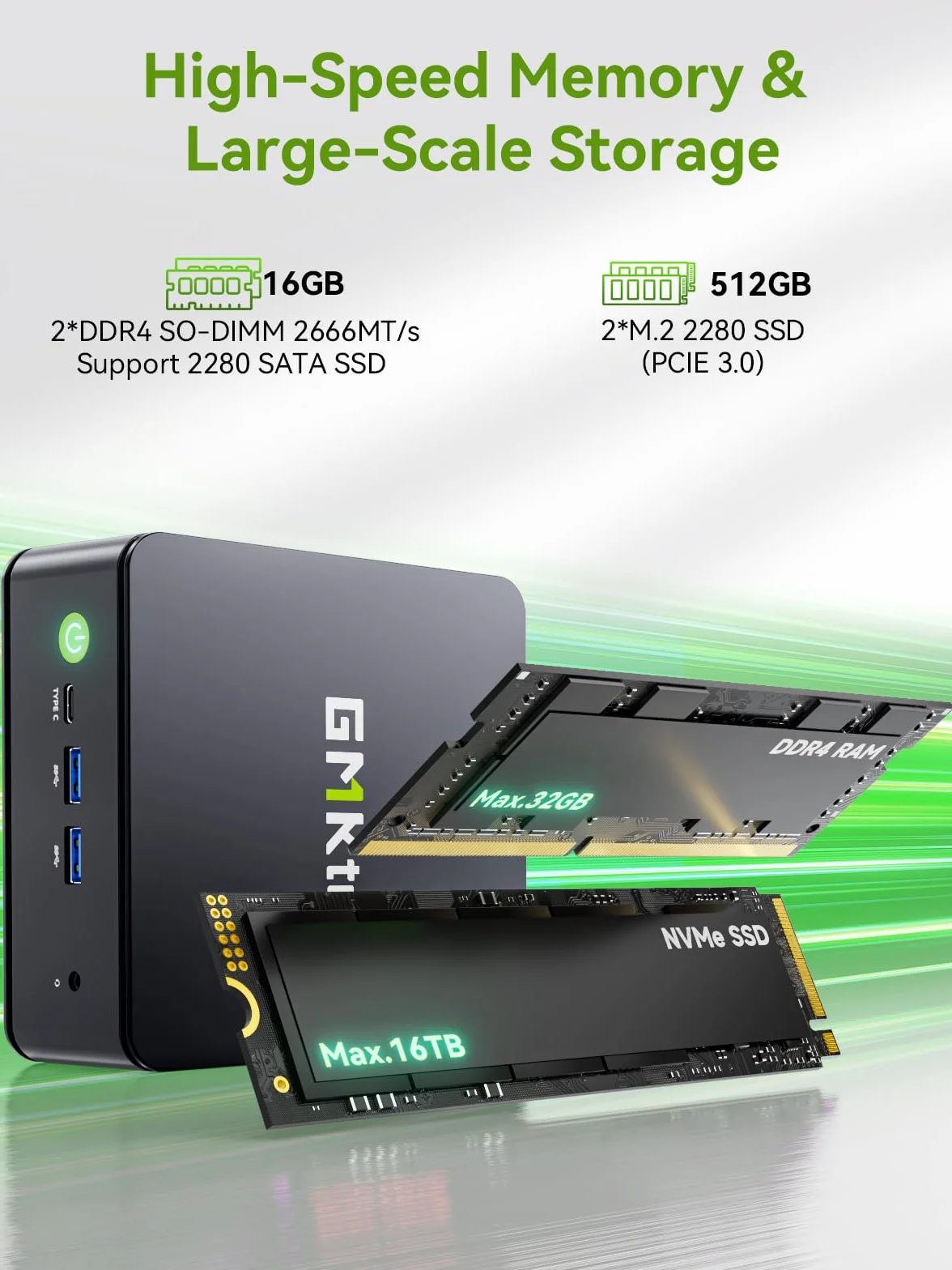 GMKtec G3 Plus Mini PC, AMD Ryzen 5 3500U(ulepszony N100) 16 GB RAM 512 GB M.2 2280 SSD, mini komputer obsługuje Windows 11 Pro/Dual HDMI/WiFi6/BT5.2