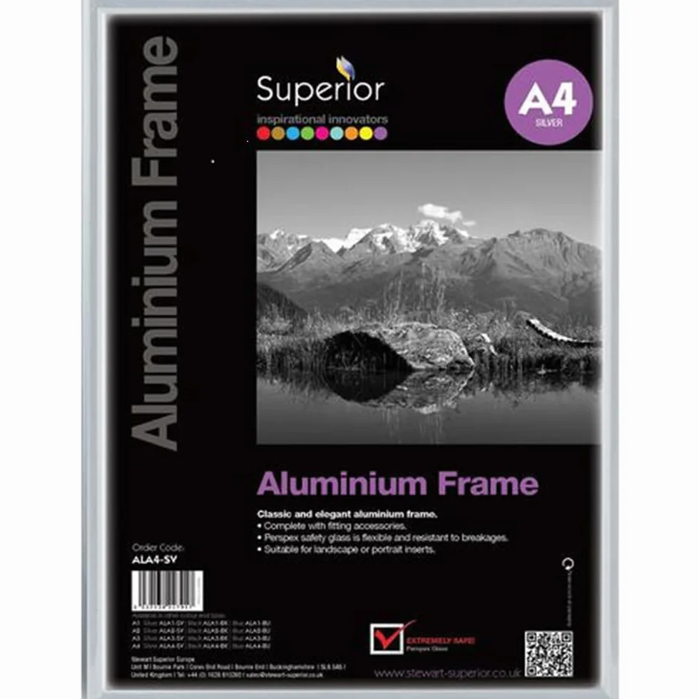 SECO Ramka na zdjęcia A4 ze szczotkowanego aluminium ze szkłem bezpiecznym z pleksiglasu, magnetyczna, idealna do domu/biura, krawędź ramy 18 mm, srebrna