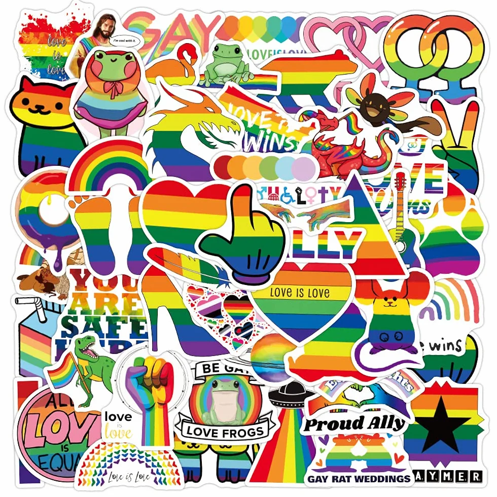 MOGADEE Pride naklejki LGBTQ, zestaw 53 sztuk, naklejki na rower, Pride, wodoodporne naklejki winylowe, na samochód, motocykl, rower, snowboard, bagaż, laptop