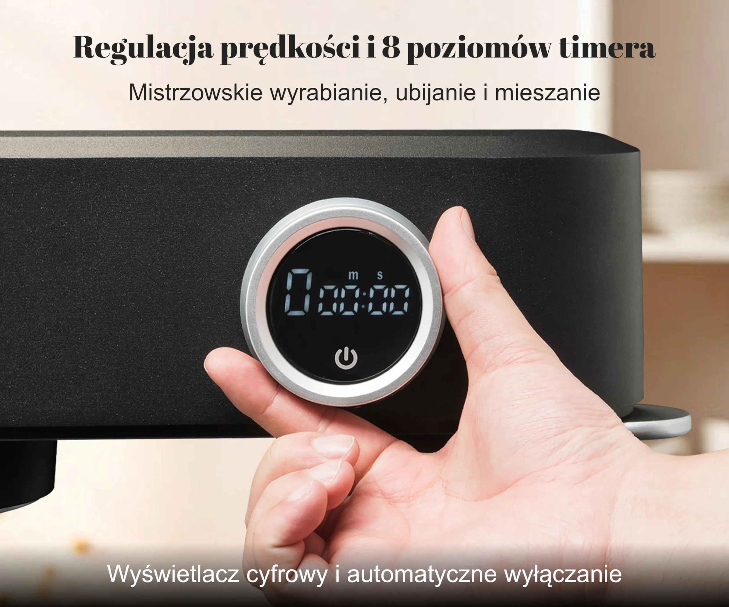 Mikser stojący 5 L Vollmetal, silnik DC z miedzi, timer LED, 8 prędkości, stal nierdzewna, czarny