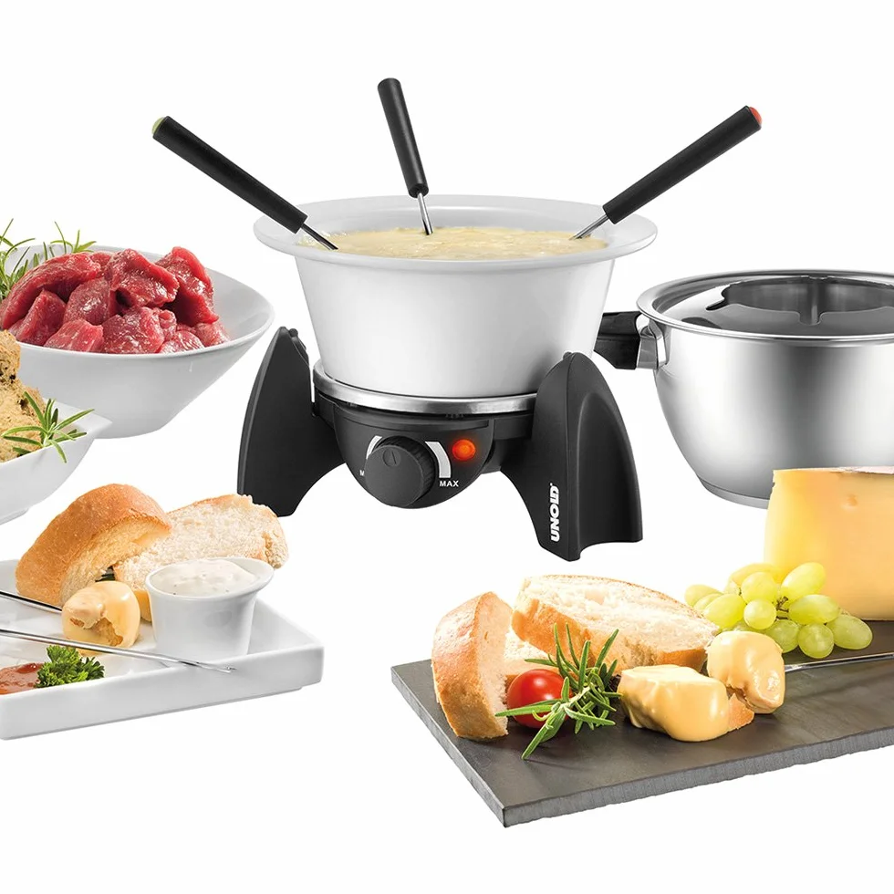 UNOLD Zestaw do fondue, wymienne garnki stal nierdzewna ceramika, dla 6 osób