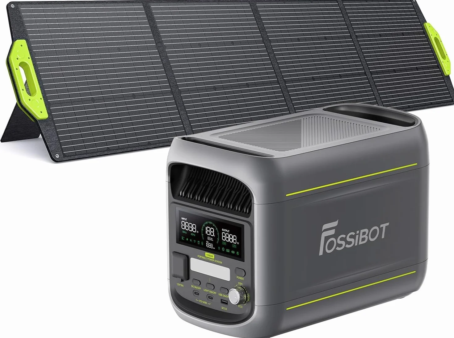 Fossibot Polska F1800 Wyposażony 200W panel słoneczny, Przenośna Elektrownia 1024Wh LiFePO4 -Stacja Zasilania, 1200W Power station 7 portów，5-letnia gwarancja