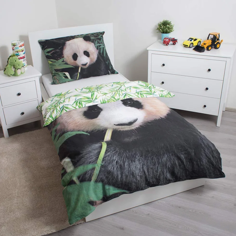 Pościel Panda Bawełna 100% Odwracalna Poszwa 140x200 cm + Poszewka Poduszka Bamboo