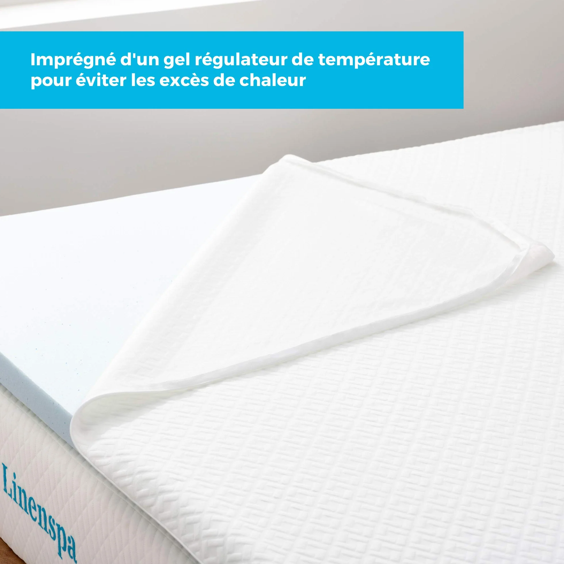 Linenspa Materac wierzchni 120 x 190 cm, wysokość 5 cm – nakładka na materac z pianki żelowej z pamięcią kształtu i poszewką z zamkiem błyskawicznym nadającą się do prania – Öko-Tex