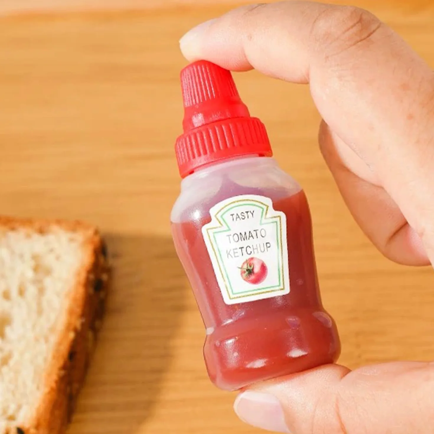 Zestaw 4 mini butelek keczupu, 23 ml, butelka na sos z mocną zakrętką, przenośny dozownik sosu