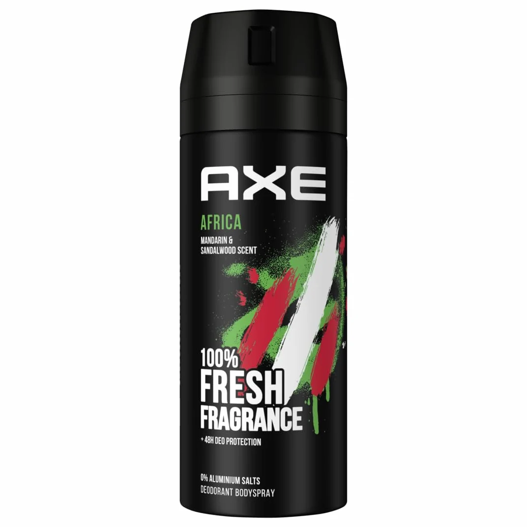 AXE Afryka dezodorant w sprayu do ciała z ochroną 48H przed zapachem ciała, bez soli aluminiowych, 12 sztuk