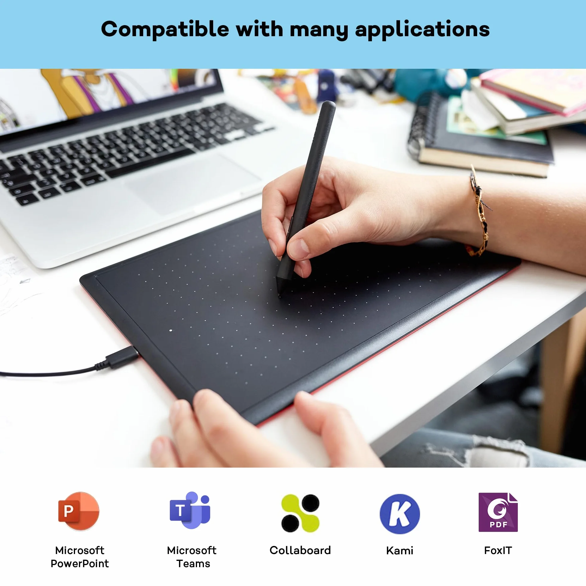 Wacom One by Wacom tablet z rysikiem wrażliwym na nacisk, Odpowiedni dla Windows, Mac i Chromebook, Medium, Czarny/Czerwony
