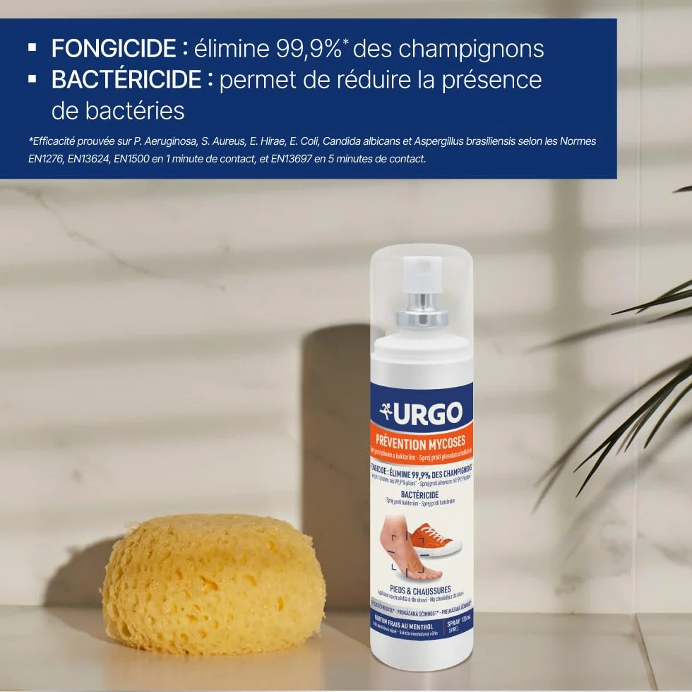 URGO Spray Zapobieganie grzybicom - Odprowadza i chroni stopy i buty - Zapach mentolowy - od 3 lat - 125ml