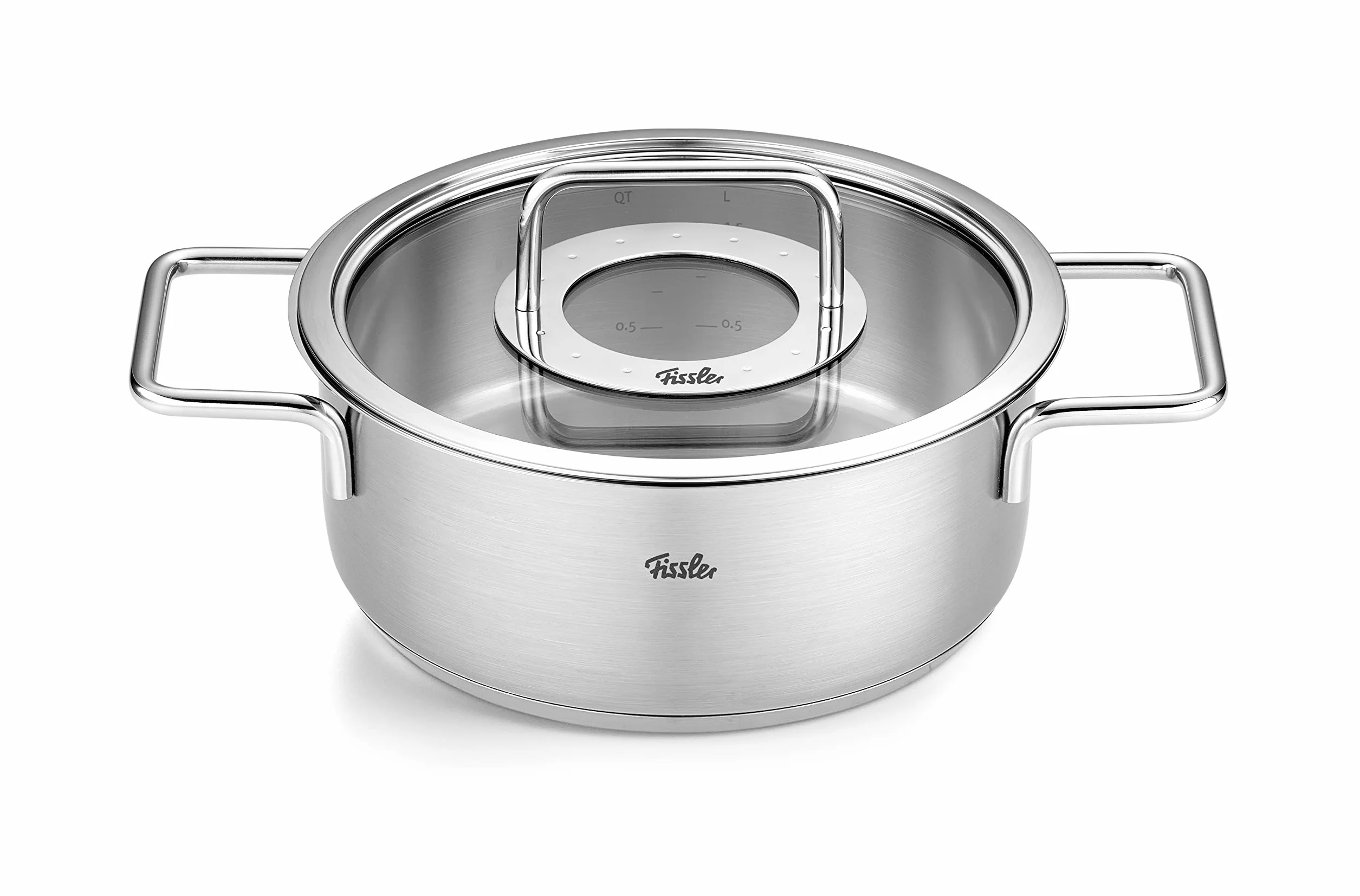 Fissler Pure Collection zestaw garnków ze stali nierdzewnej, 4-częściowy, garnki ze szklaną pokrywką (3 garnki, 1 garnek do pieczenia) - indukcja, srebrny