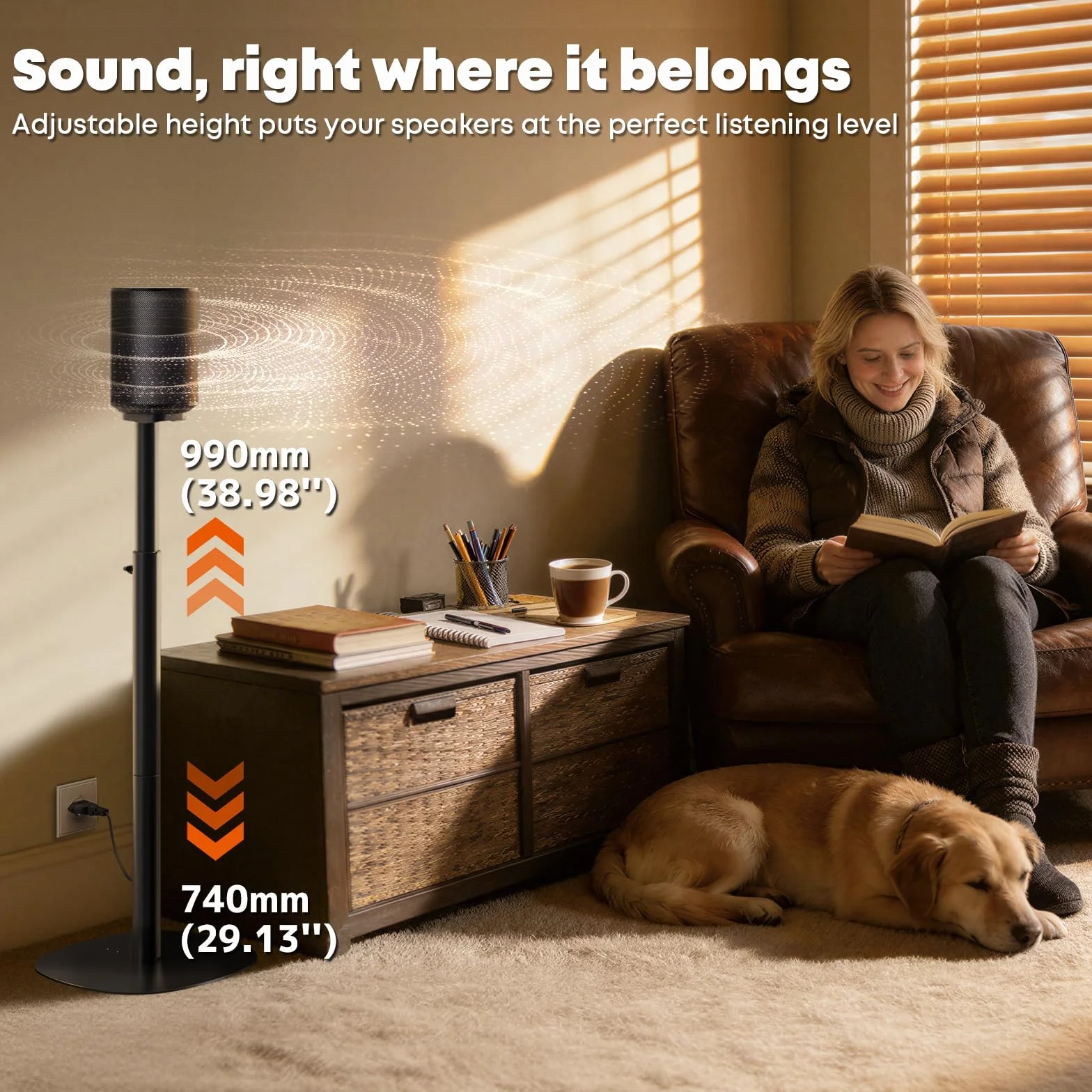 Stojaki do głośników Sonos Era 100 i Era 300 – Regulowana wysokość, Stojaki podłogowe 74-99 cm, Podstawa Dual-Mount oszczędzająca miejsce, Maksymalne obciążenie 5 kg na stojak, 1 para, Czarny