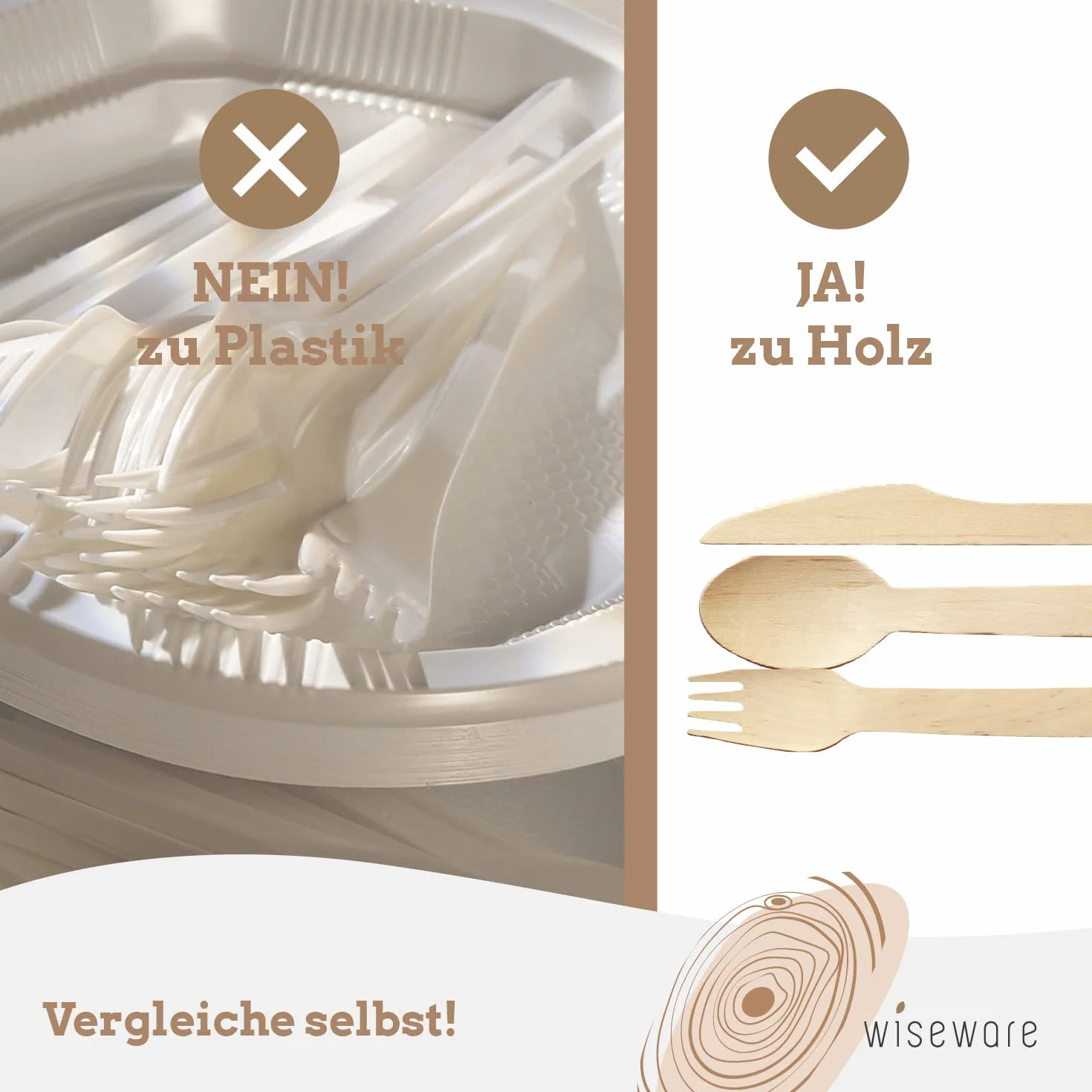 wisefood Jednorazowe widelce z drewna brzozowego, 100 sztuk, widelce drewniane, jednorazowe, 16 cm, biodegradowalne i stabilne sztućce jednorazowe, drewniane widelce, widelce jednorazowe