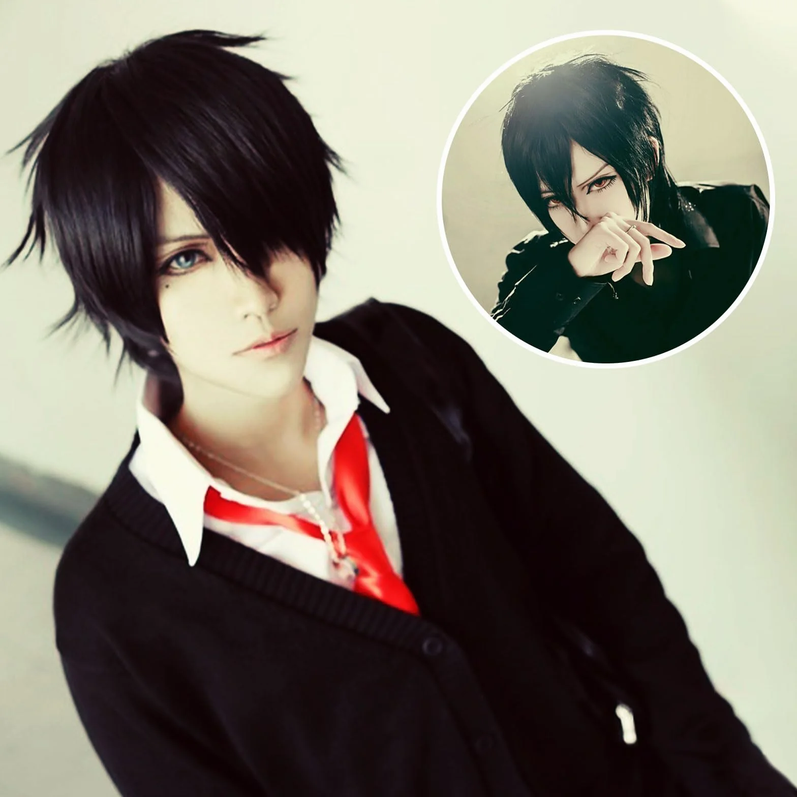 SKHAOVS Czarna Peruka Syntetyczna, Unisex Krótka dla Kobiet i Mężczyzn - Proste Włosy do Anime i Cosplay