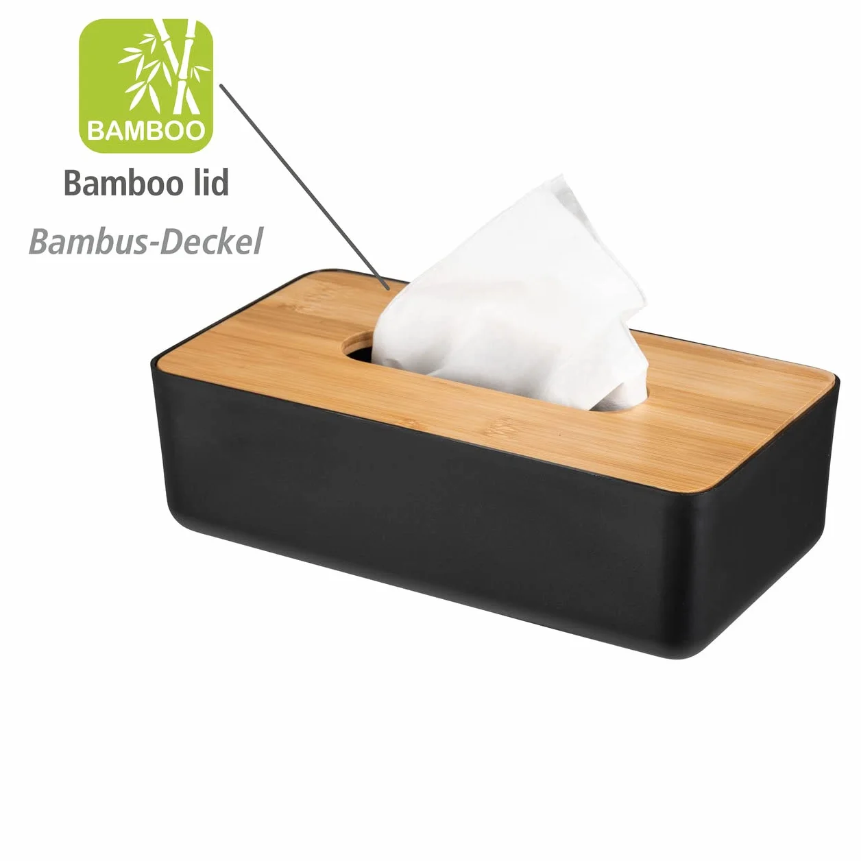 WENKO Rotello chusteczki kosmetyczne plastikowa pokrywa bambusowa 24 x 7,5 x 12,7 cm czarne/kolor naturalny
