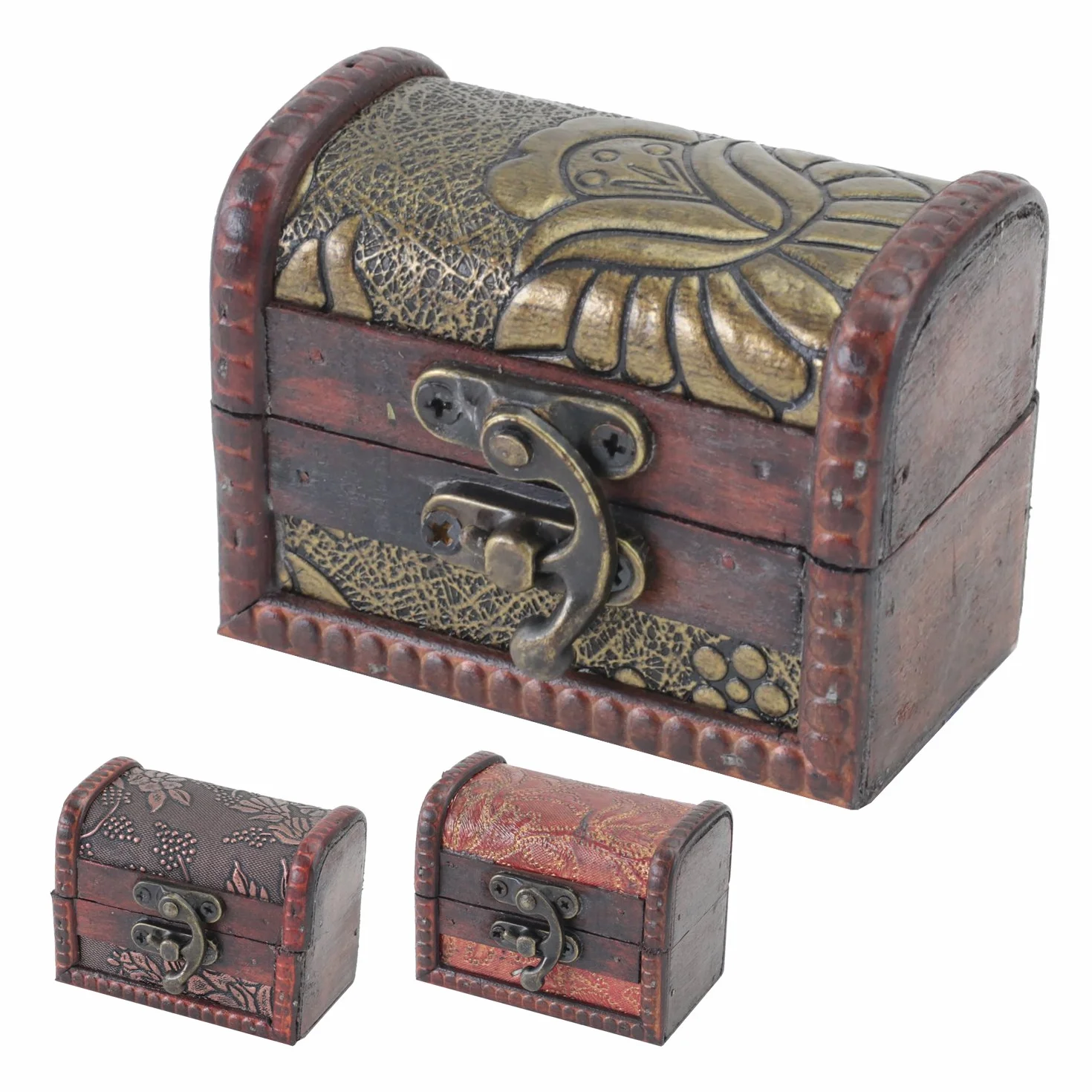 HMF 6415-108 Mała drewniana skrzynia skarbów | Zestaw 3 szt. | 8 x 5 x 6 cm | Różne modele