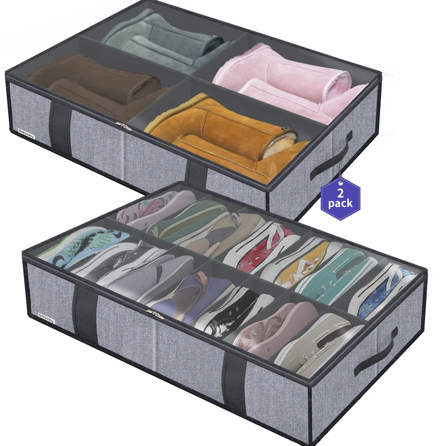 Homyfort duży organizer na buty 14+4 pary torba do przechowywania 86x60x15 cm szary len