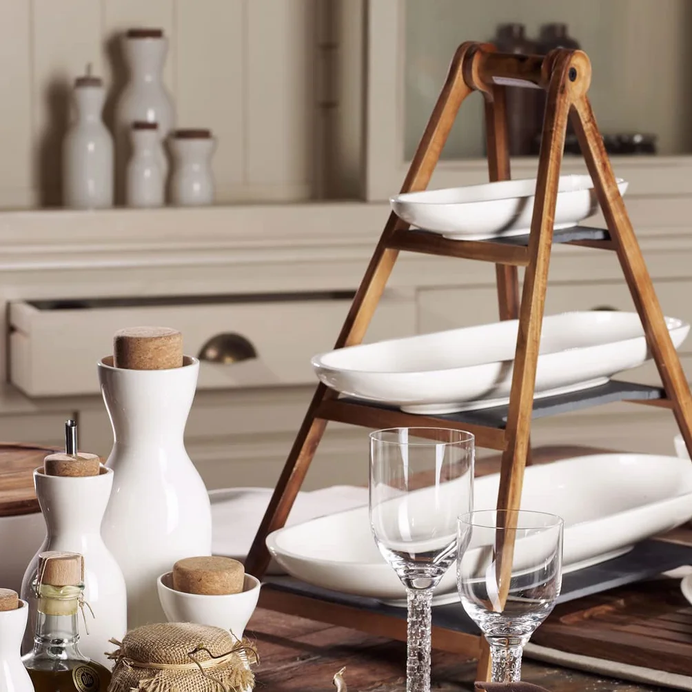 Villeroy & Boch Artesano Original etażerka 4-cz. 3-poziomowa porcelana Premium naturalny łupek drewno