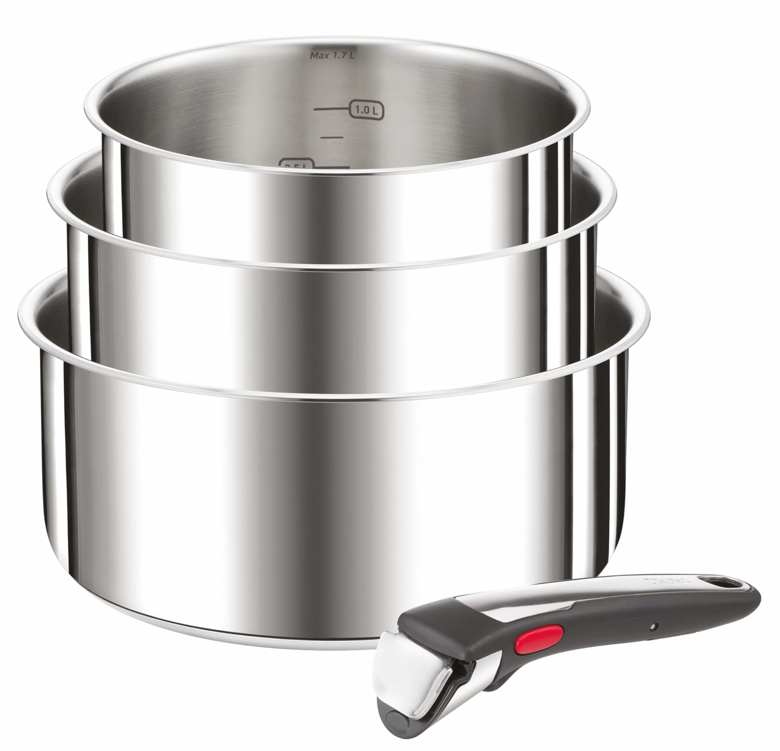 TEFAL L898S3 Zestaw garnków 4-elementowy INGENIO Preference, rondel 16, 18 i 20 cm, odpinana rączka, powłoka wzmocniona tytanem, wskaźnik Thermo Signal, grube dno Thermo Fusin, do wszystkich kuchenek