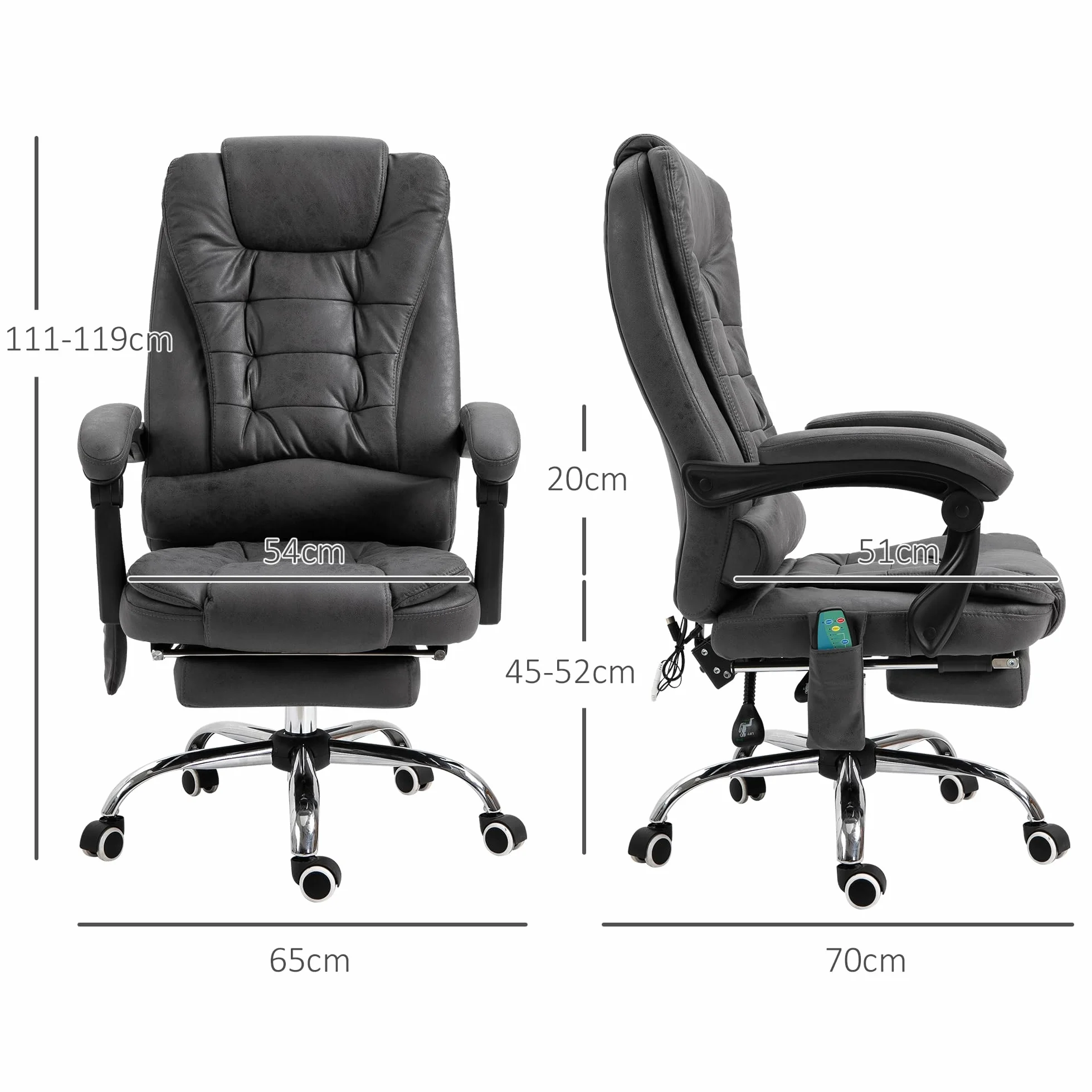 Vinsetto Ergonomiczne krzesło biurowe z masażem, ogrzewaniem, podnóżkiem, regulacja wysokości, szare