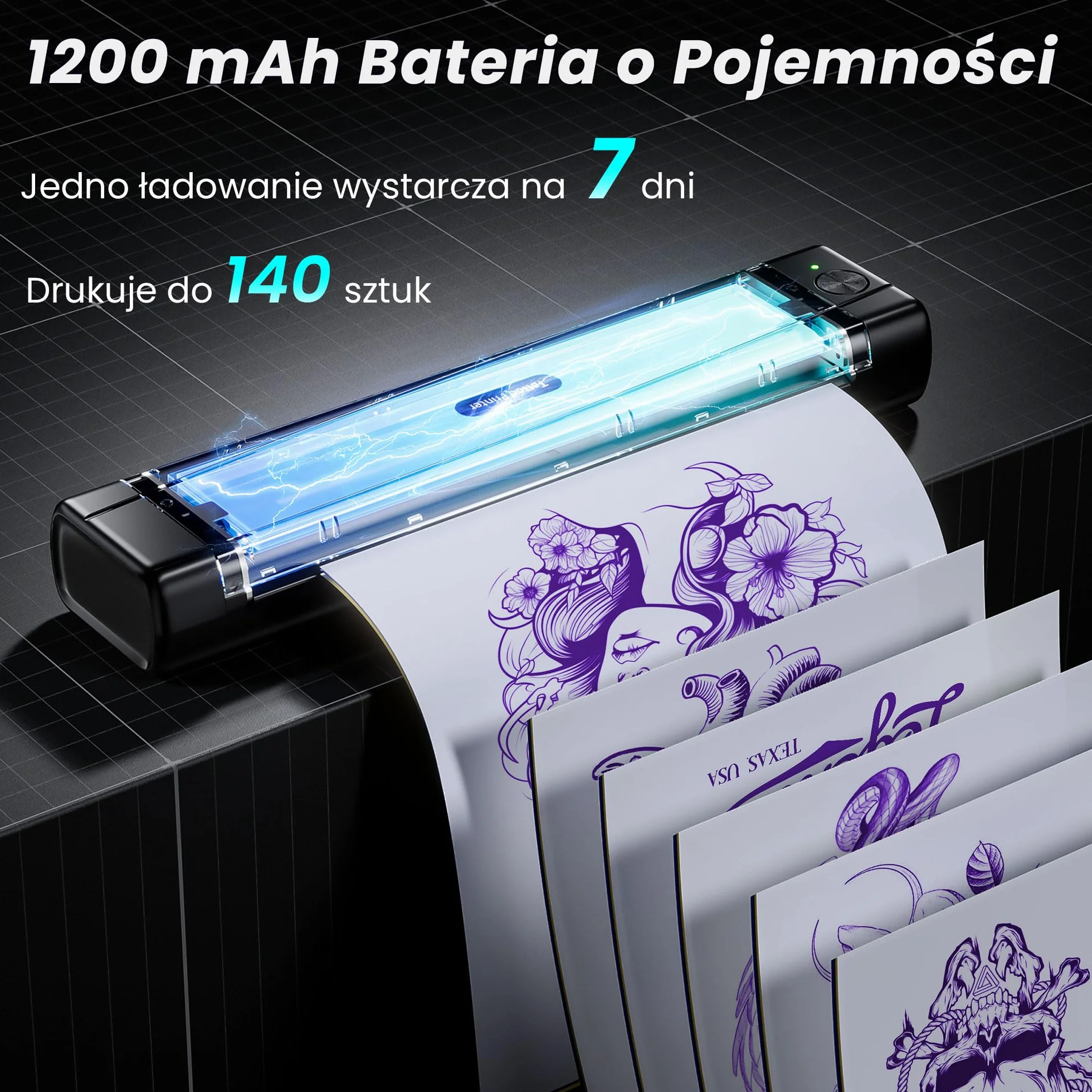 TATTMUSE Drukarka do tatuażu Bluetooth, drukarka szablonowa, 10 sztuk papieru, drukarka transferowa do tatuażu ze smartfonem, PC, drukarka termiczna dla artystów tatuażu i początkujących